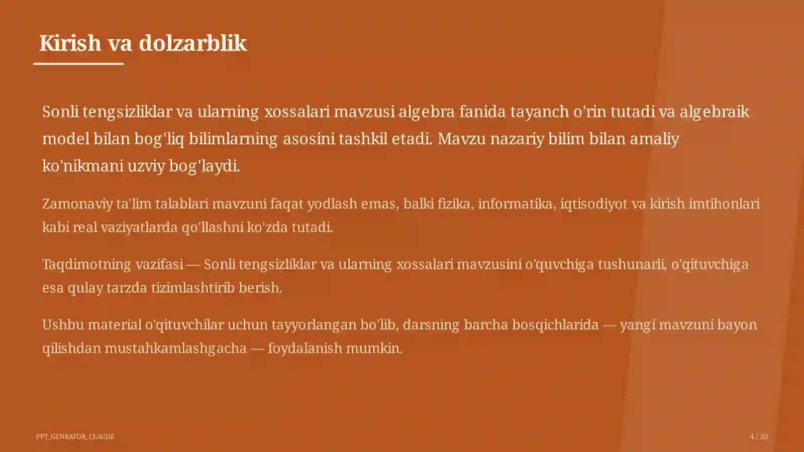 Sonli tengsizliklar va ularning xossalari (8-sinf) 4