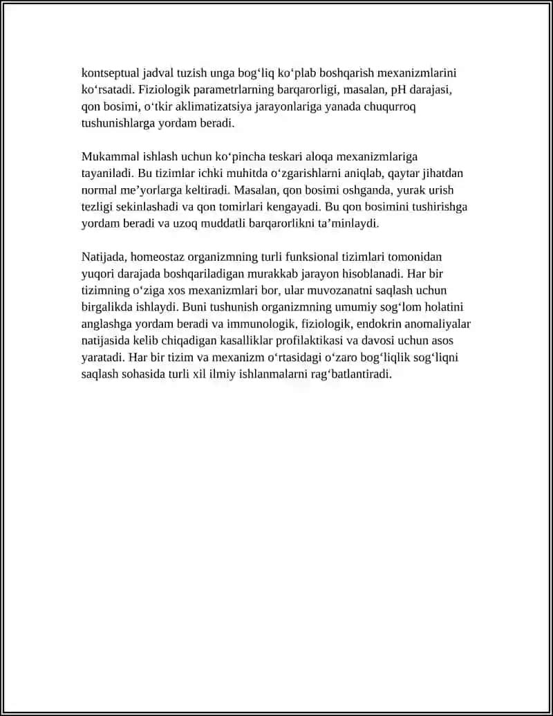 ORGANIZM FUNKSIONAL SISTEMALARINING FAOLIYATLARI VA ULARNI BOSHQARISH BOʻYICHA KONSEPTUAL JADVAL TUZISH 4