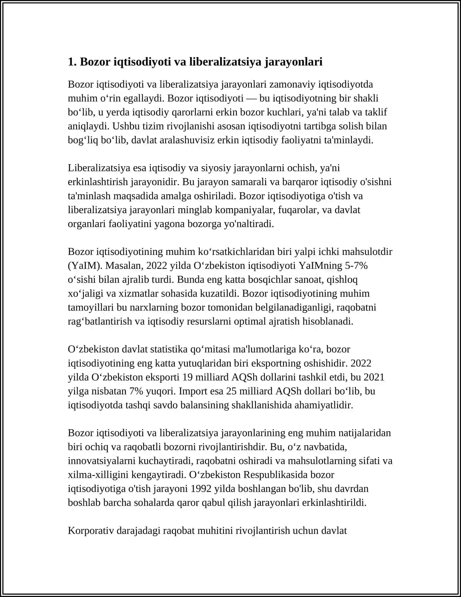 BOZOR IQTISODIYOTIGA O‘TILISHI, KICHIK BIZNES VA XUSUSIY TADBIRKORLIKNING RIVOJLANTIRILISHI, MAMLAKATIMIZDAGI IQTISODIY O’SISH 4