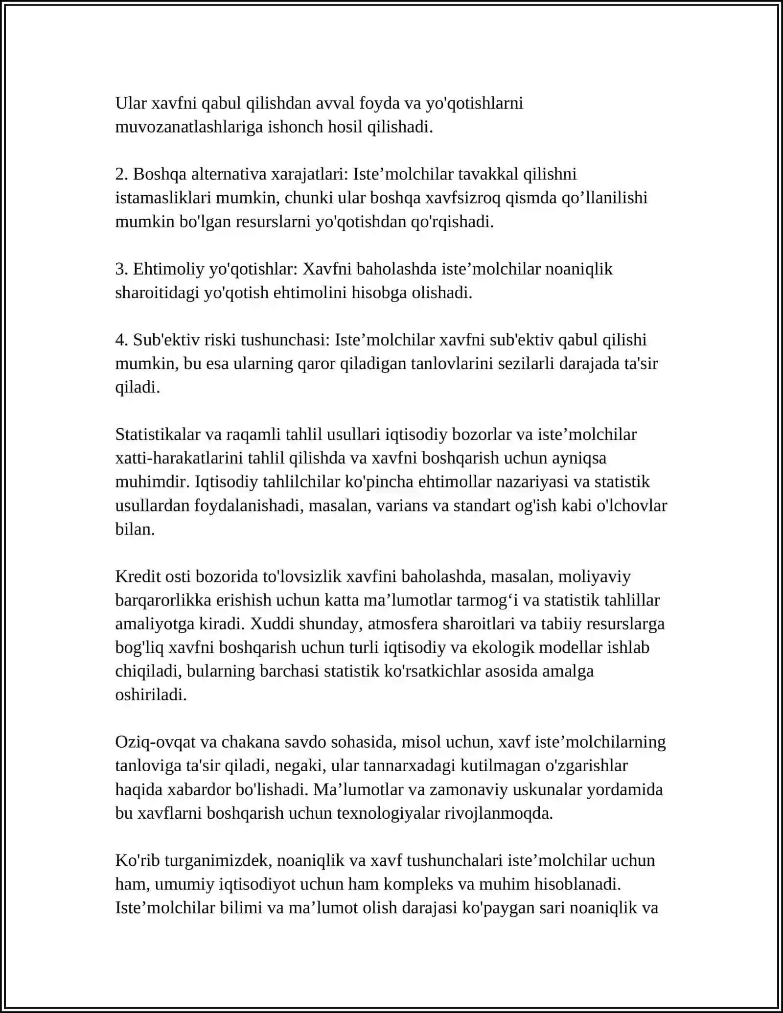 NOANIQLIK VA HAVF SHAROITIDA ISTEʼMOLCHI TANLOVI 4