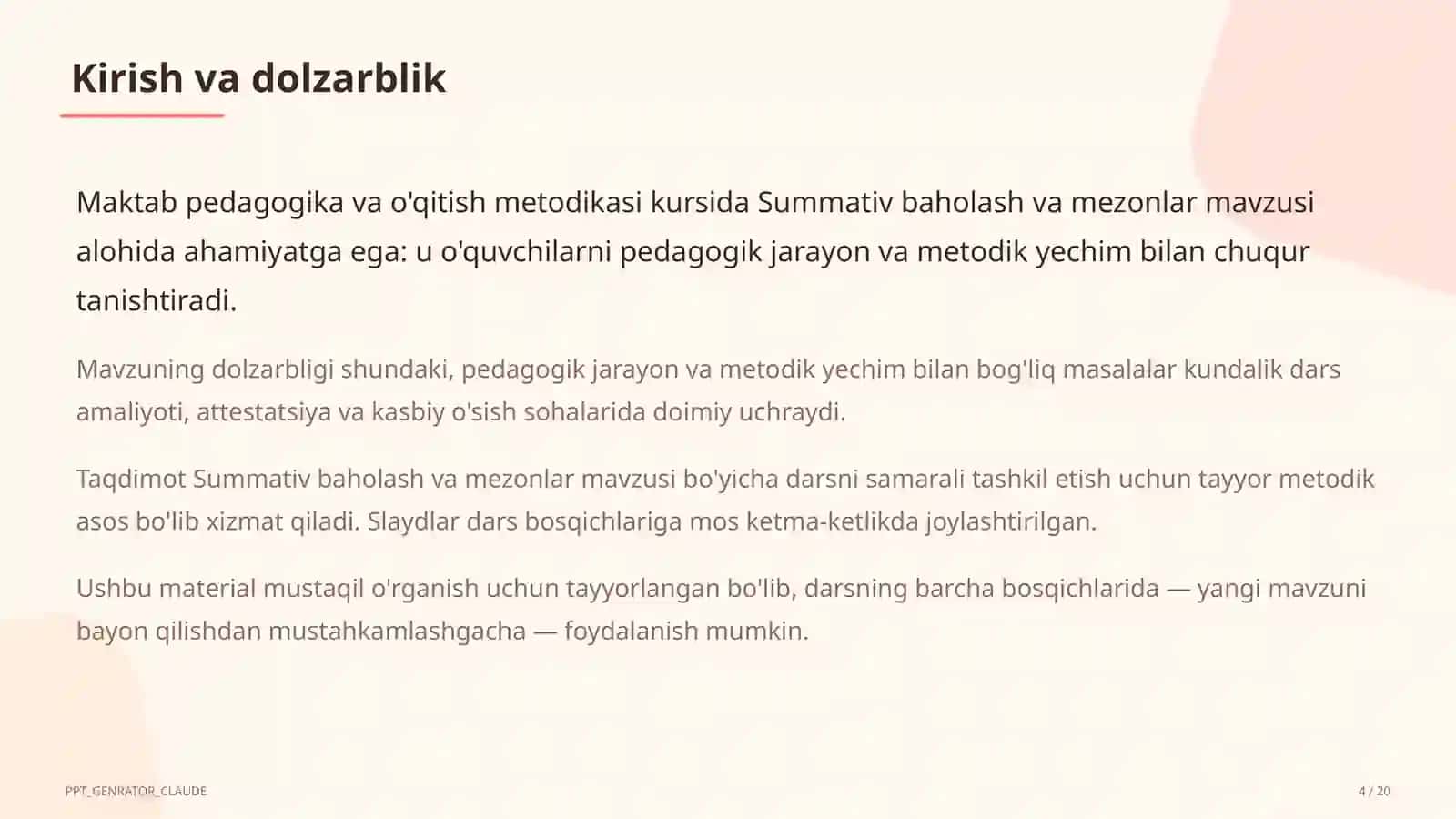 Summativ baholash va mezonlar 4