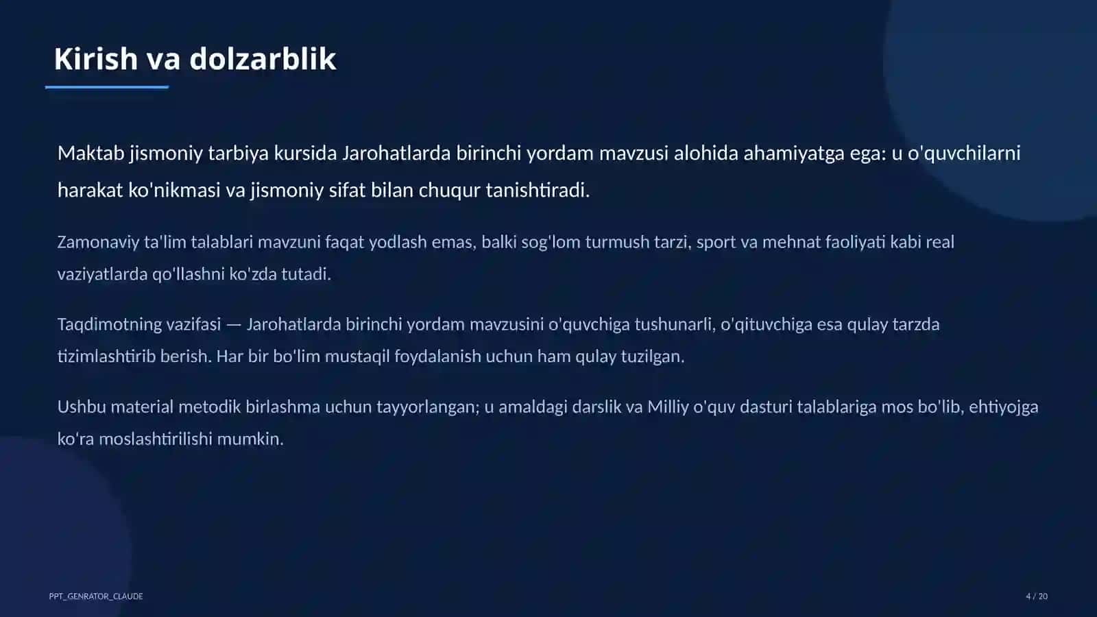 Jarohatlarda birinchi yordam (9-sinf) 4