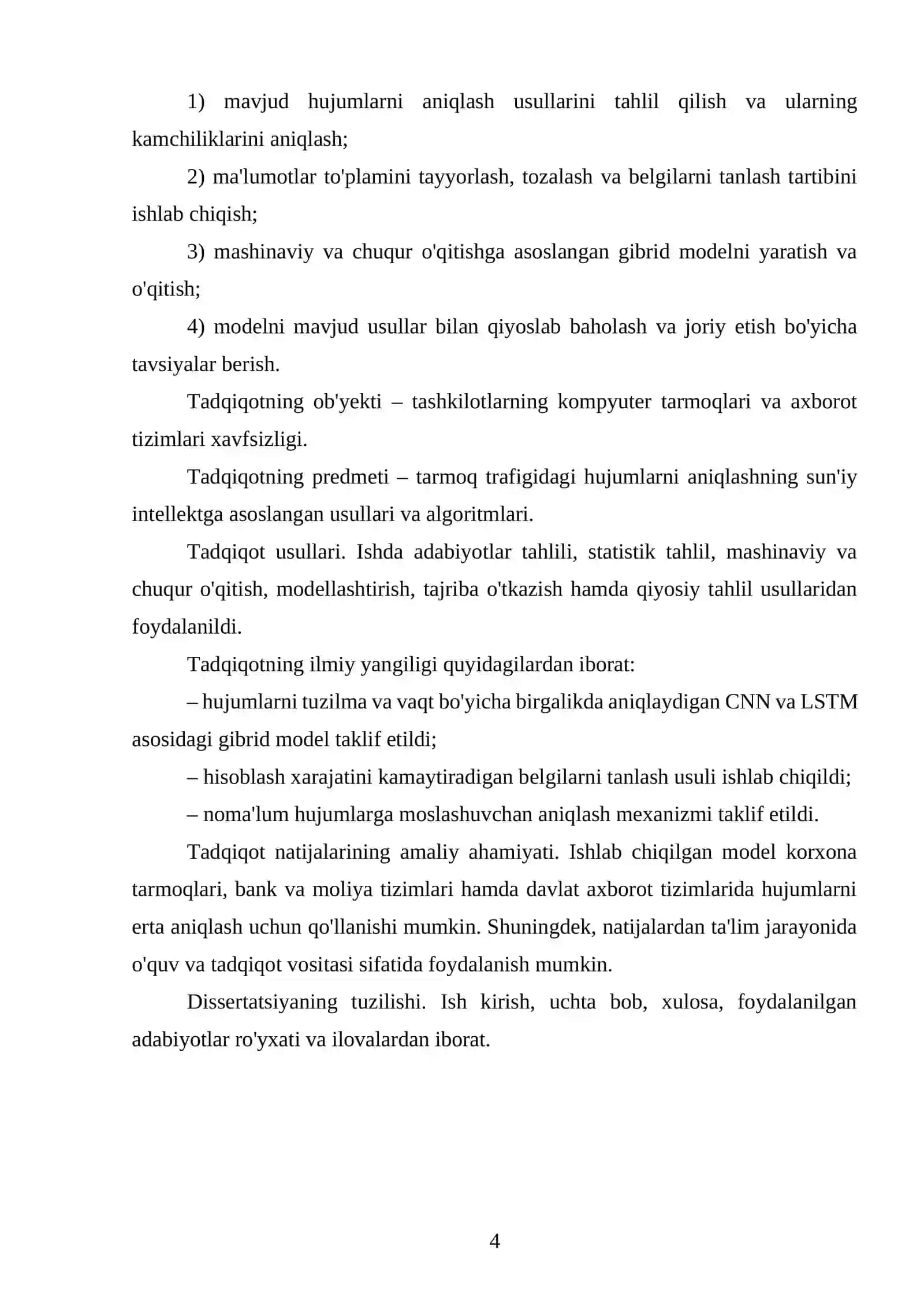 KIBERXAVFSIZLIK TIZIMLARIDA SUN'IY INTELLEKT YORDAMIDA KIBERHUJUMLARNI ANIQLASH MODELINI ISHLAB CHIQISH DISSERTATSIYA 4