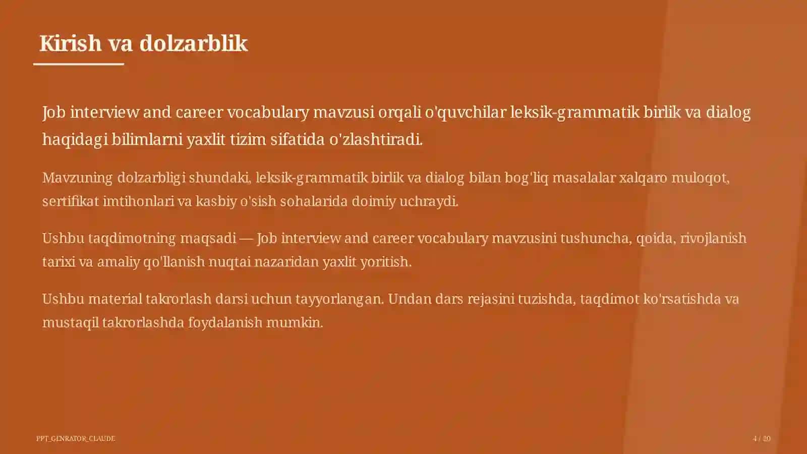 Job interview and career vocabulary (11-sinf) 4