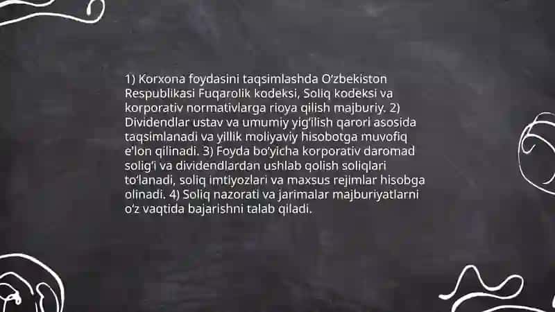 Korxona foydasining taqsimlanishi va ishlatilishi 4