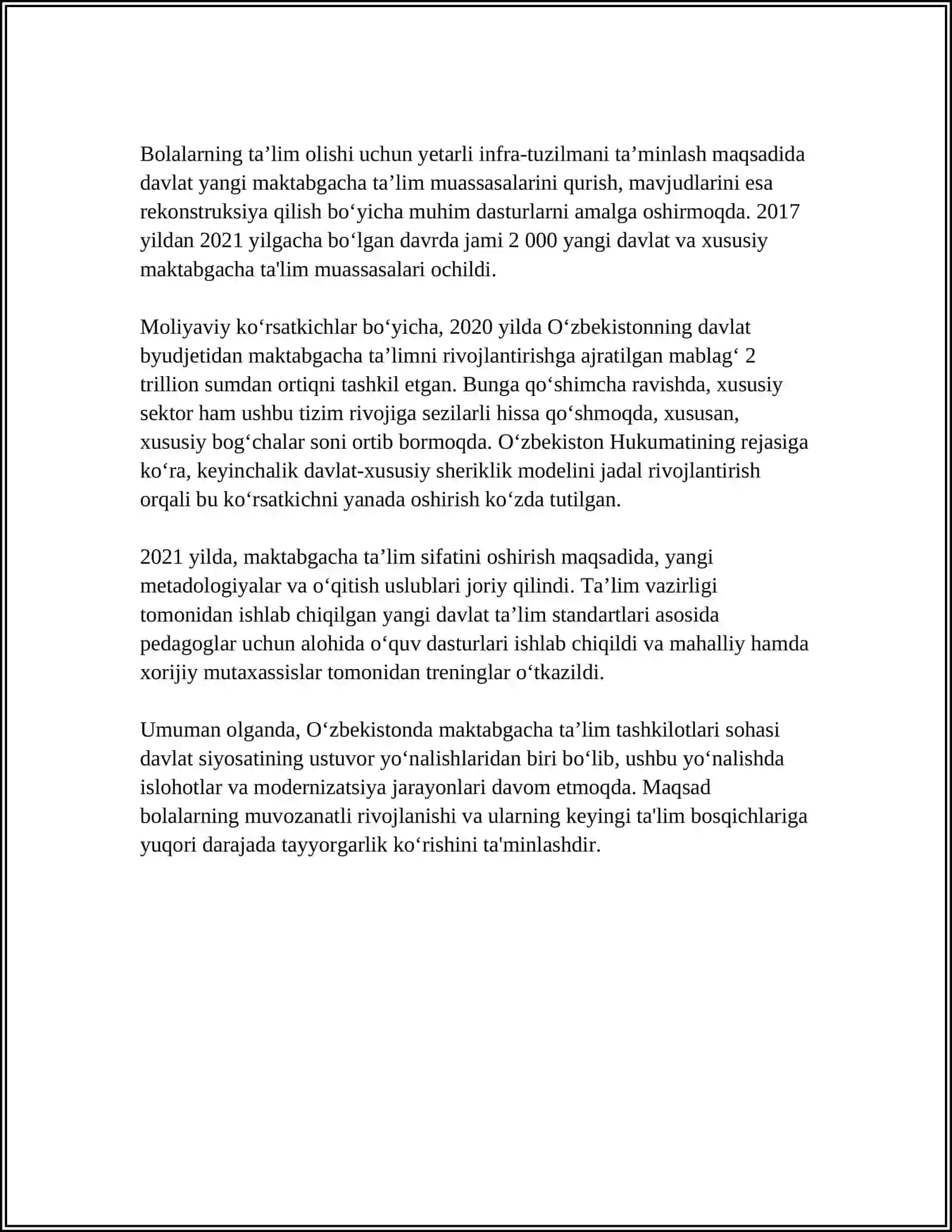 XORIJ MAKTABGACHA TAʼLIM TASHKILOTLARIDA RIVOJLANISH MARKAZLARINING TASNIFI 4
