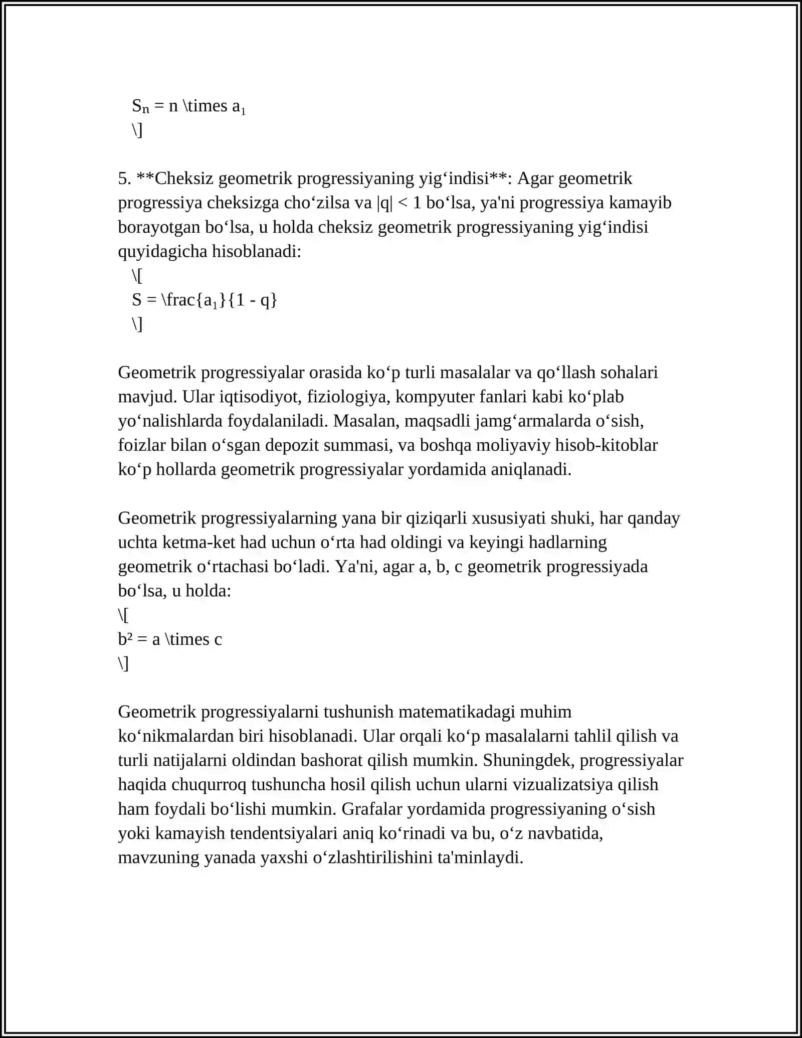 GEOMETRIK PROGRESSIYA VA UNING XOSSALARI 4