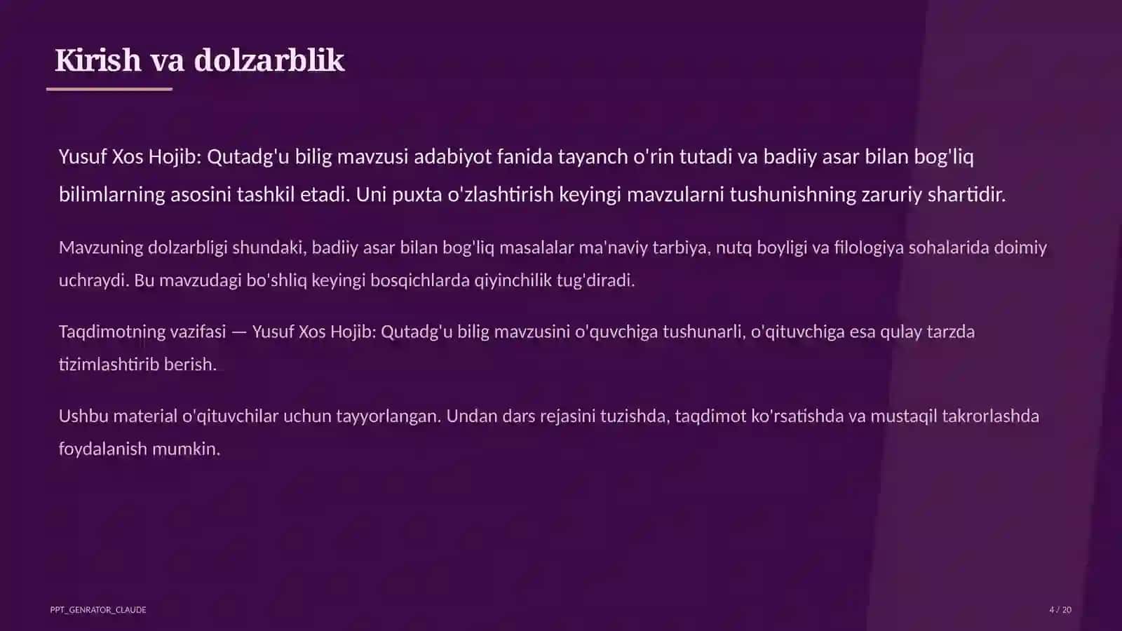 Yusuf Xos Hojib: Qutadg'u bilig (6-sinf) 4