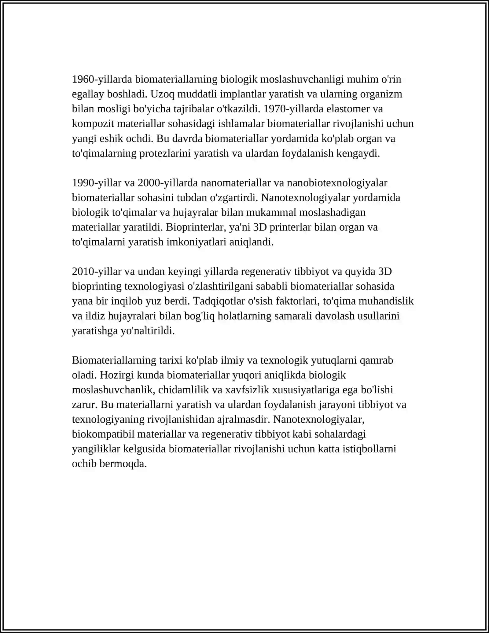 BIOMATERIAGʻLAR HAQIDA UMUMIY MA'LUMOT 4