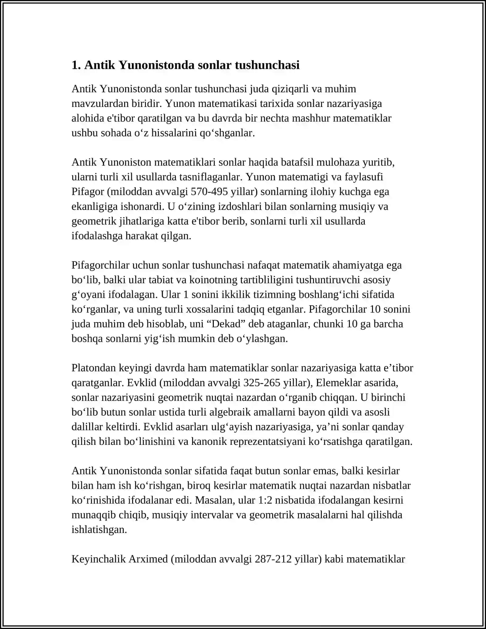 ANTIK YUNONISTONDA "SONLAR" VA "MATEMATIK IJOD" 4