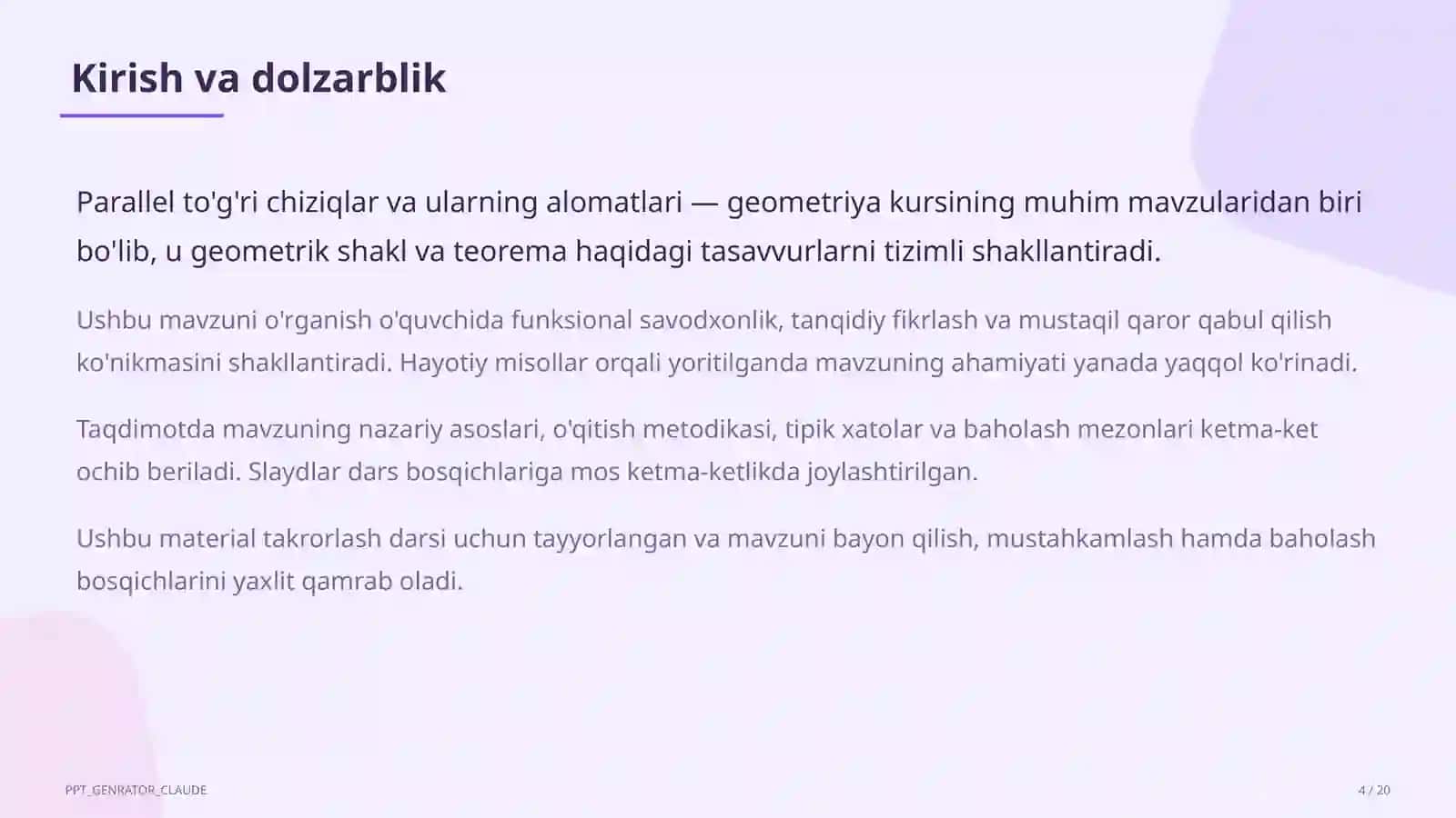 Parallel to'g'ri chiziqlar va ularning alomatlari (7-sinf) 4