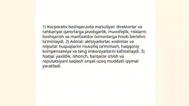 Boshqaruv etikasida maʼsuliyat va adolatning oʻrni 4