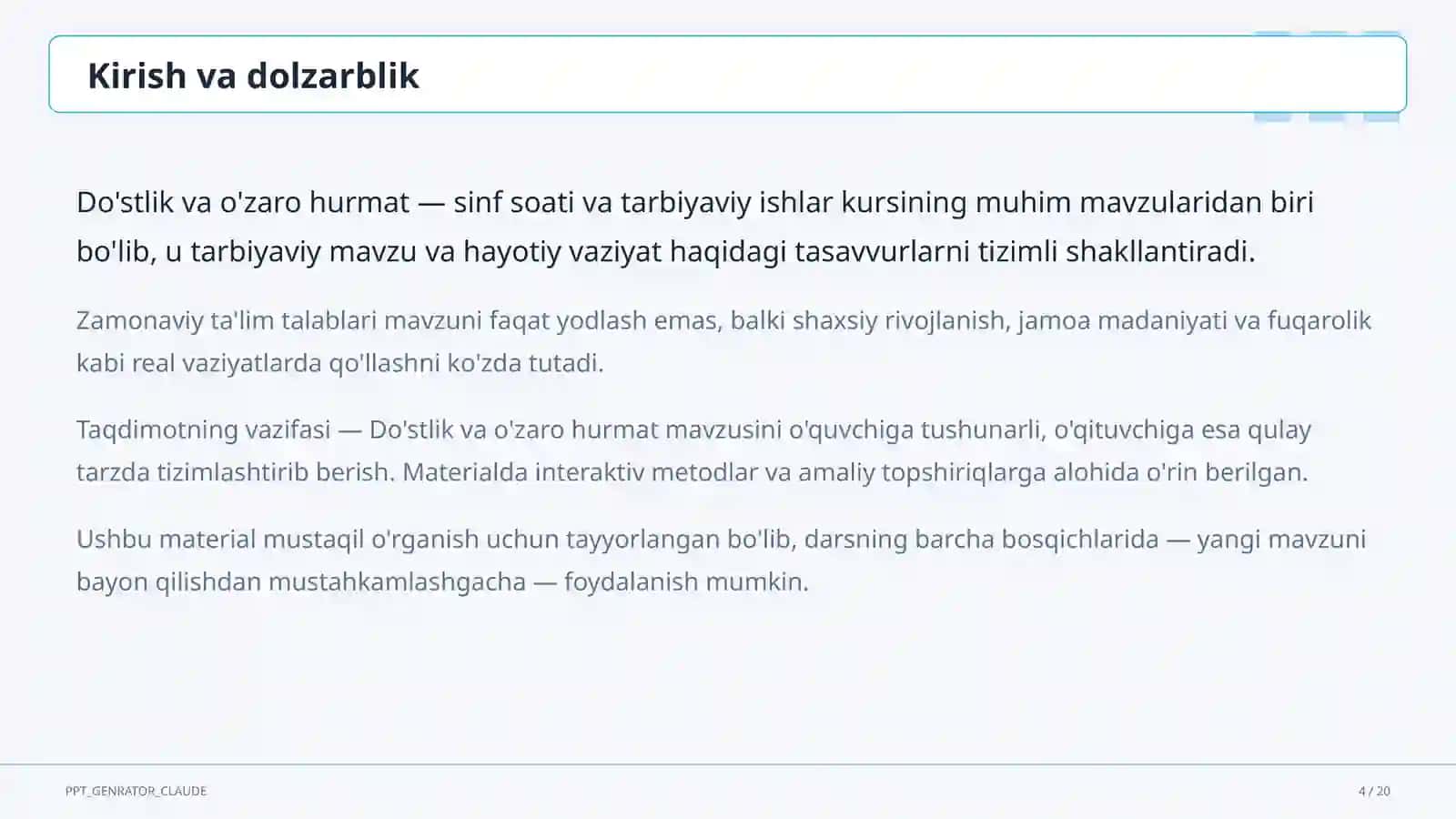 Sinf soati va tarbiyaviy tadbirlar 4