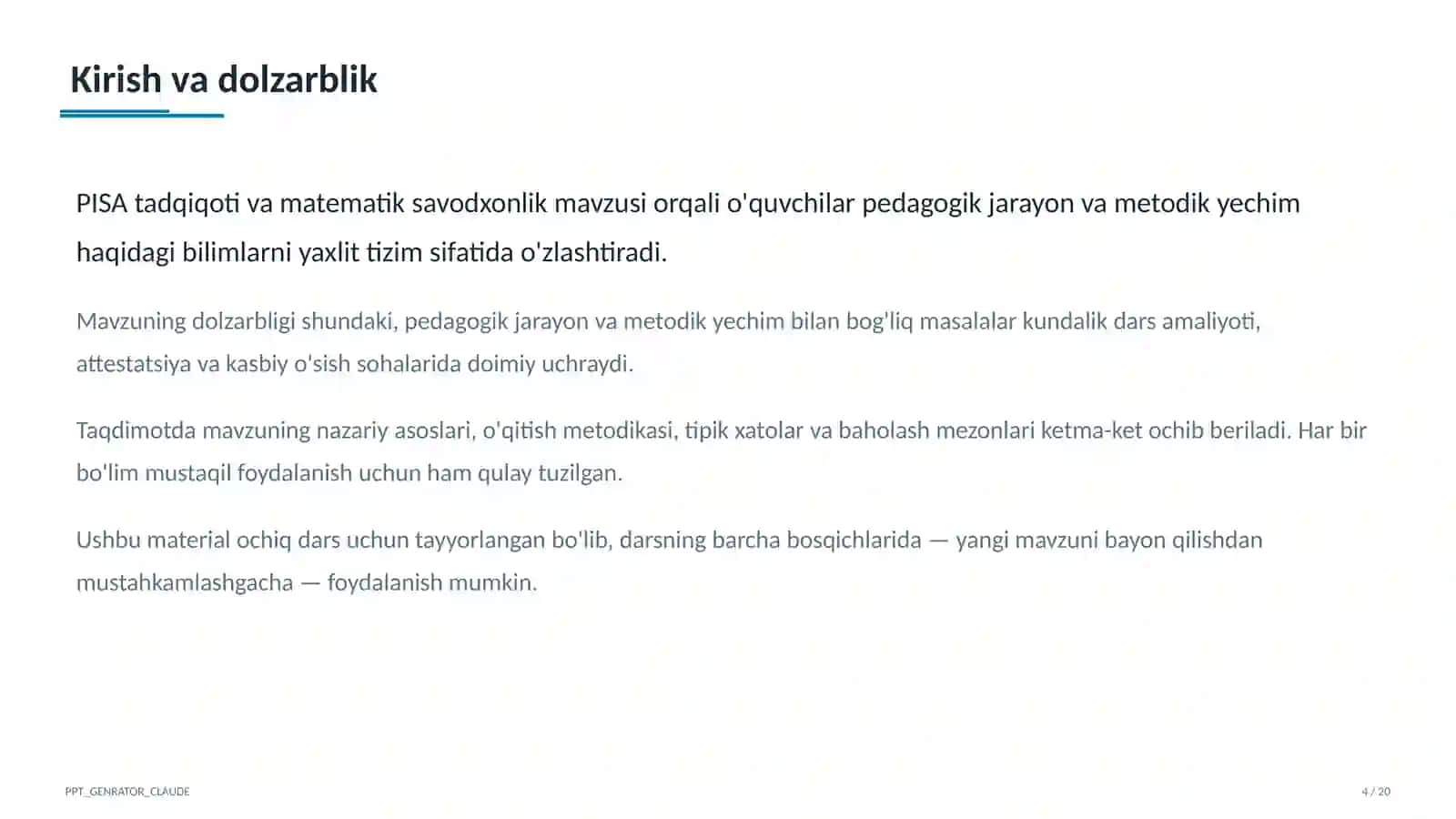 PISA tadqiqoti va matematik savodxonlik 4