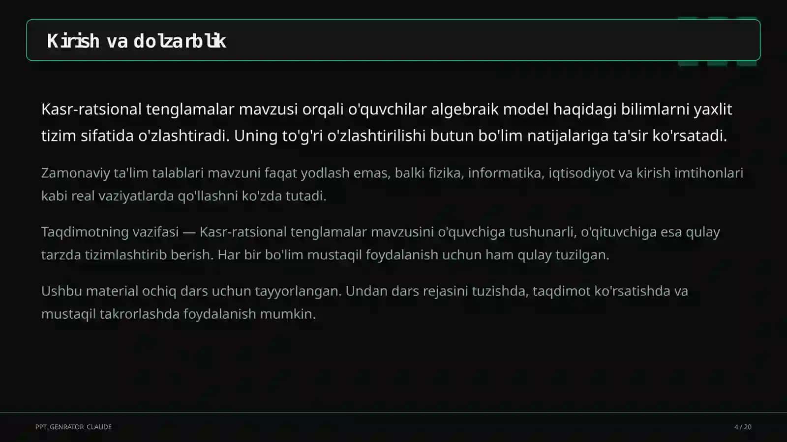 Kasr-ratsional tenglamalar (8-sinf) 4