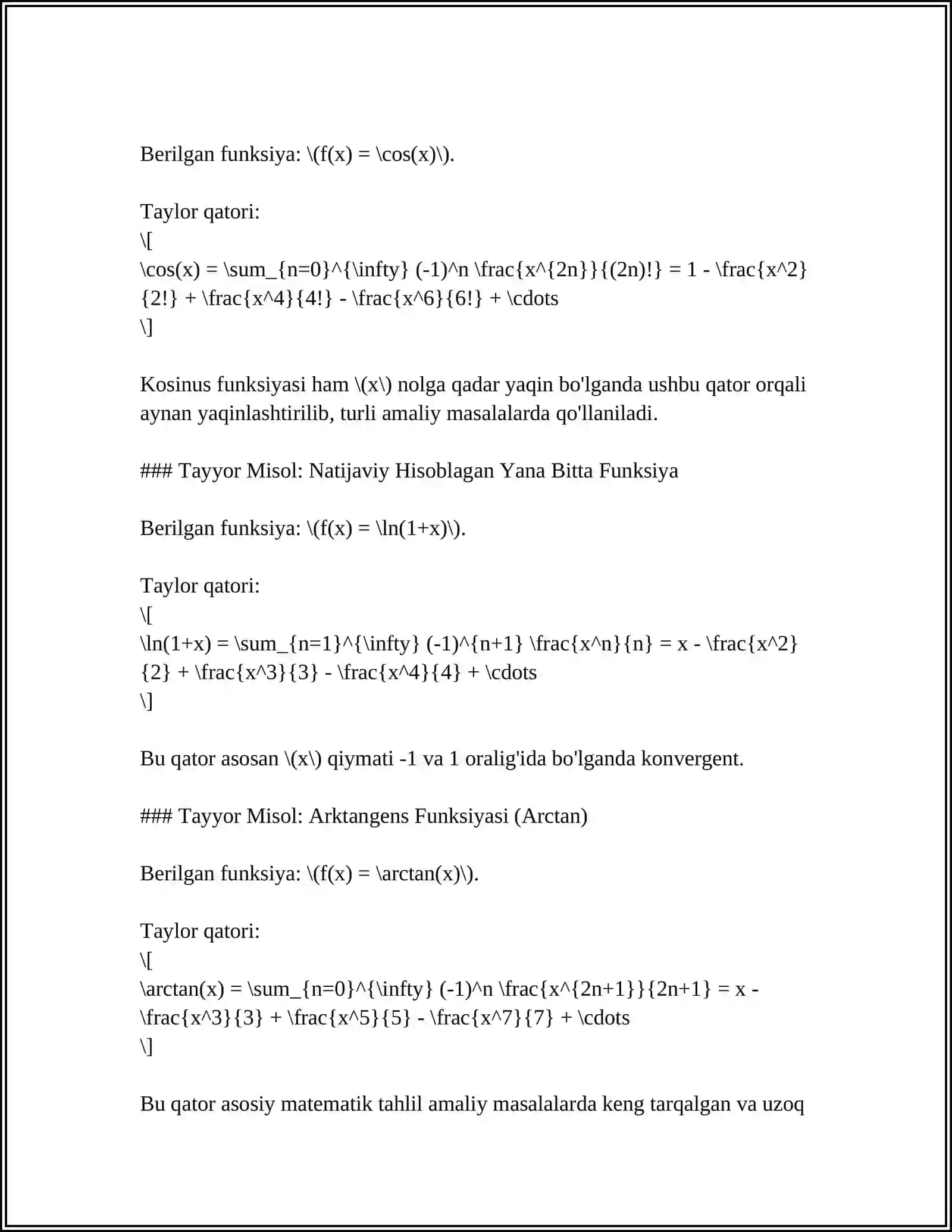 @PIC FUNSIYALARNI TEYLOR VA MAKLOREN QATORLARINI YOYISHGA MISOLLAR. LAPITAL QOIDASI 4