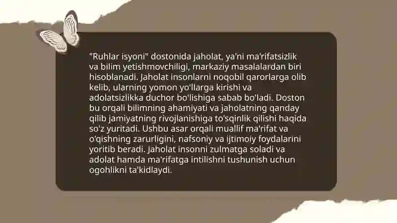 Erkin Vohidovning "Ruhlar isyoni"dostonining Jaholat to'g'risidagi rivoyati haqida 4