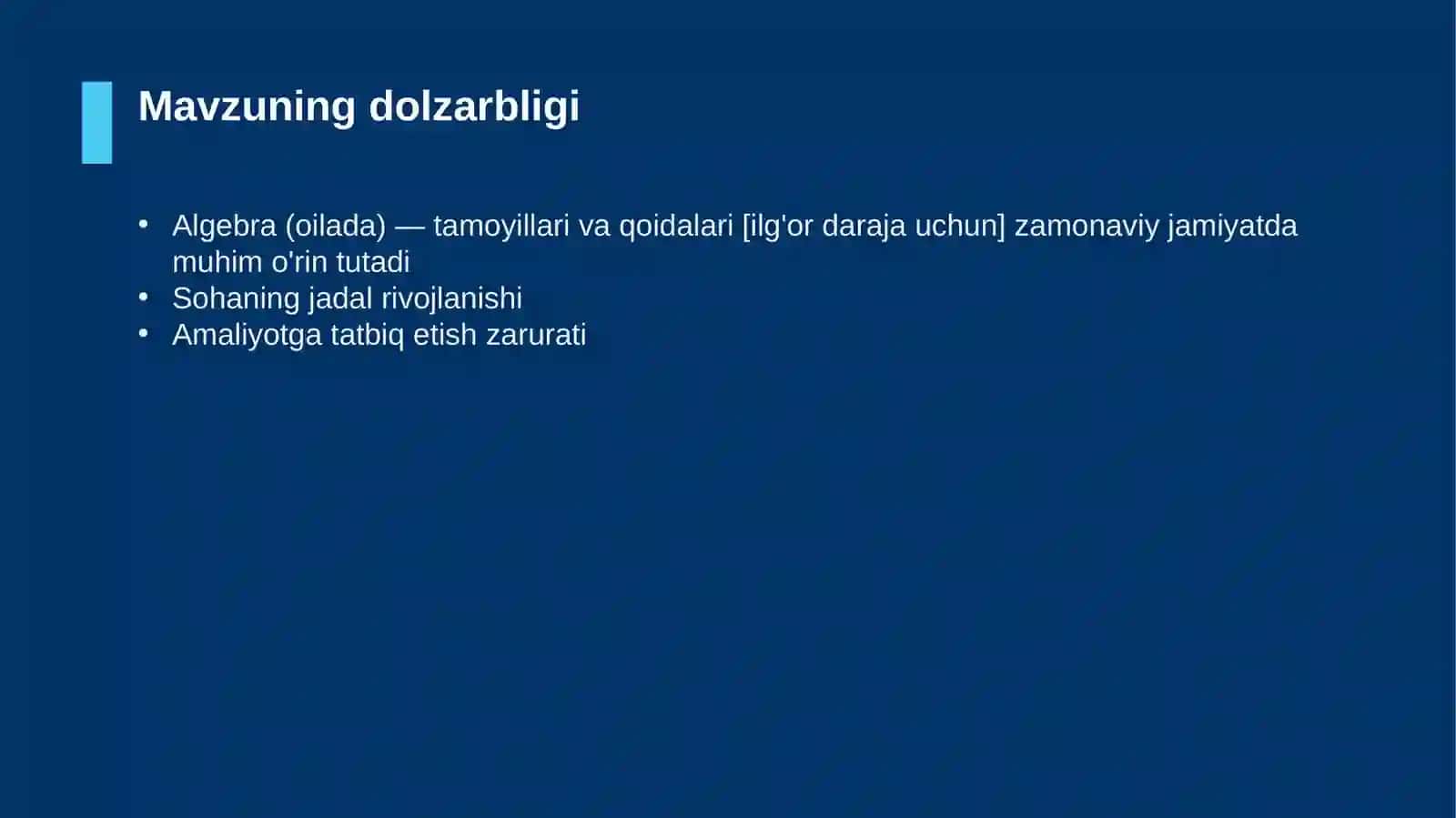 Algebra (oilada) — tamoyillari va qoidalari [ilg'or daraja uchun] 4
