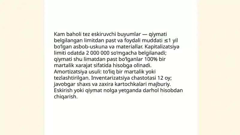 Banklarda kam baholi tez eskiruvchi buyumlar hisobi 4