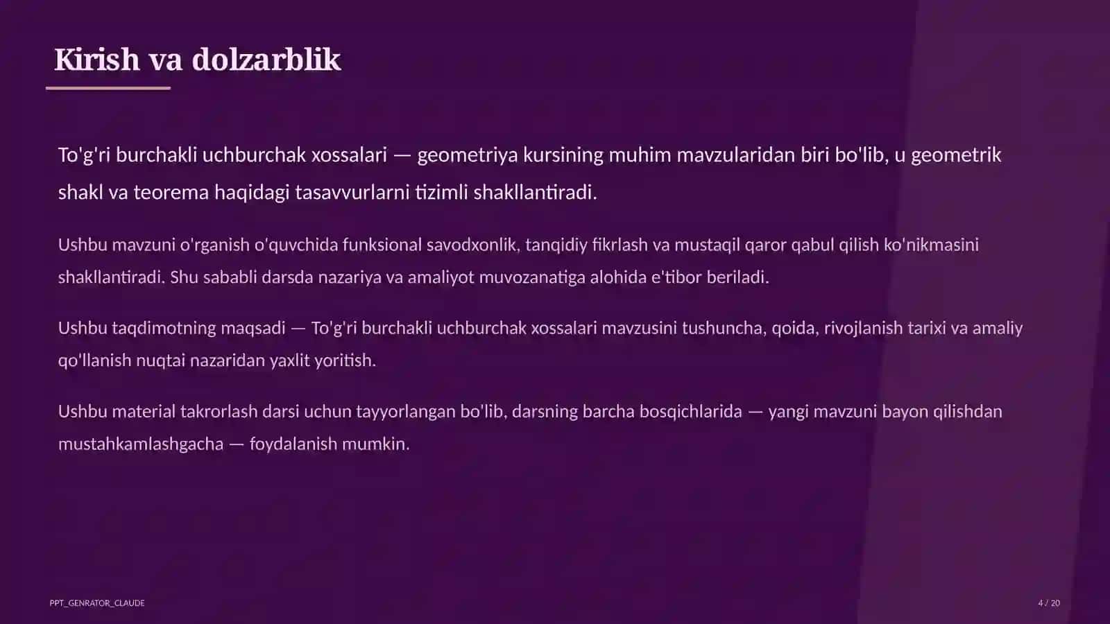 To'g'ri burchakli uchburchak xossalari (7-sinf) 4