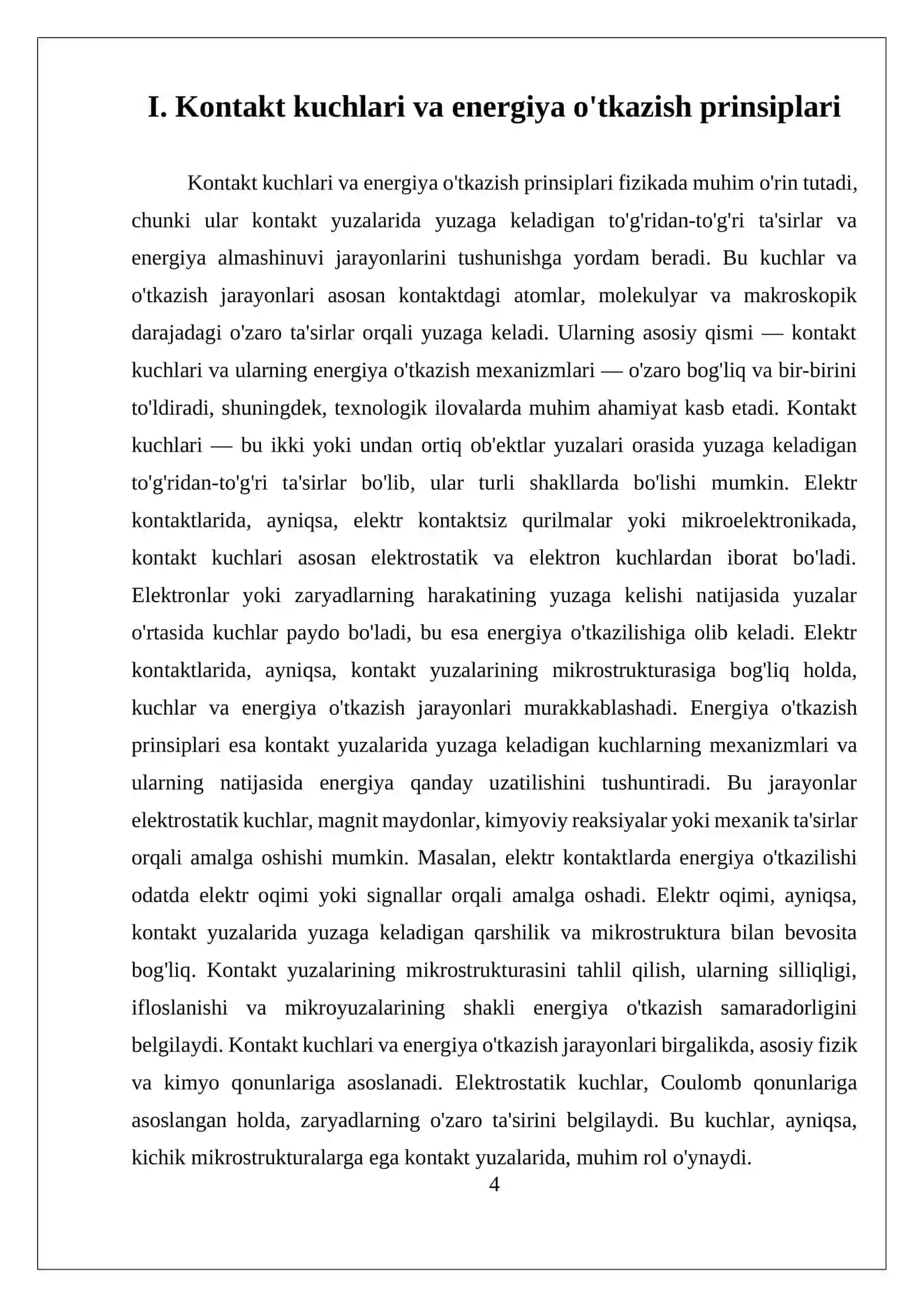 Kontakt hodisalar va energiya o'tkazish prinsiplari 4