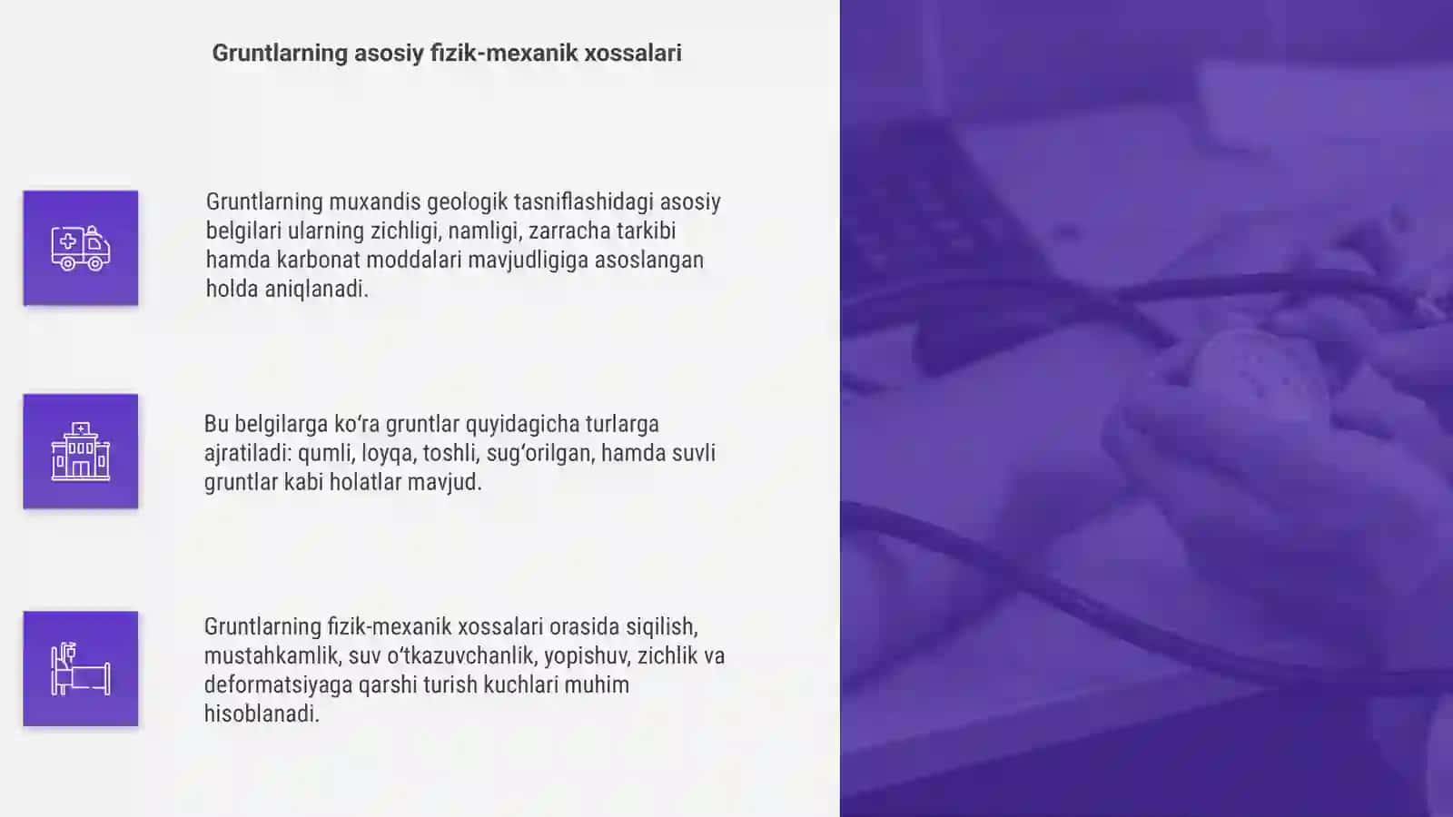 Gruntlarning muxandis geologik tasniflashdagi asosiy belgilari va ular boʻyicha gruntlarning turlari 4