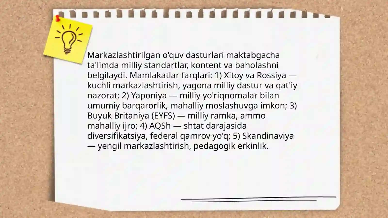 Turli mamlakatlarda maktabgacha ta'limda markazlashtirilgan tashkilotni qo'llash 4