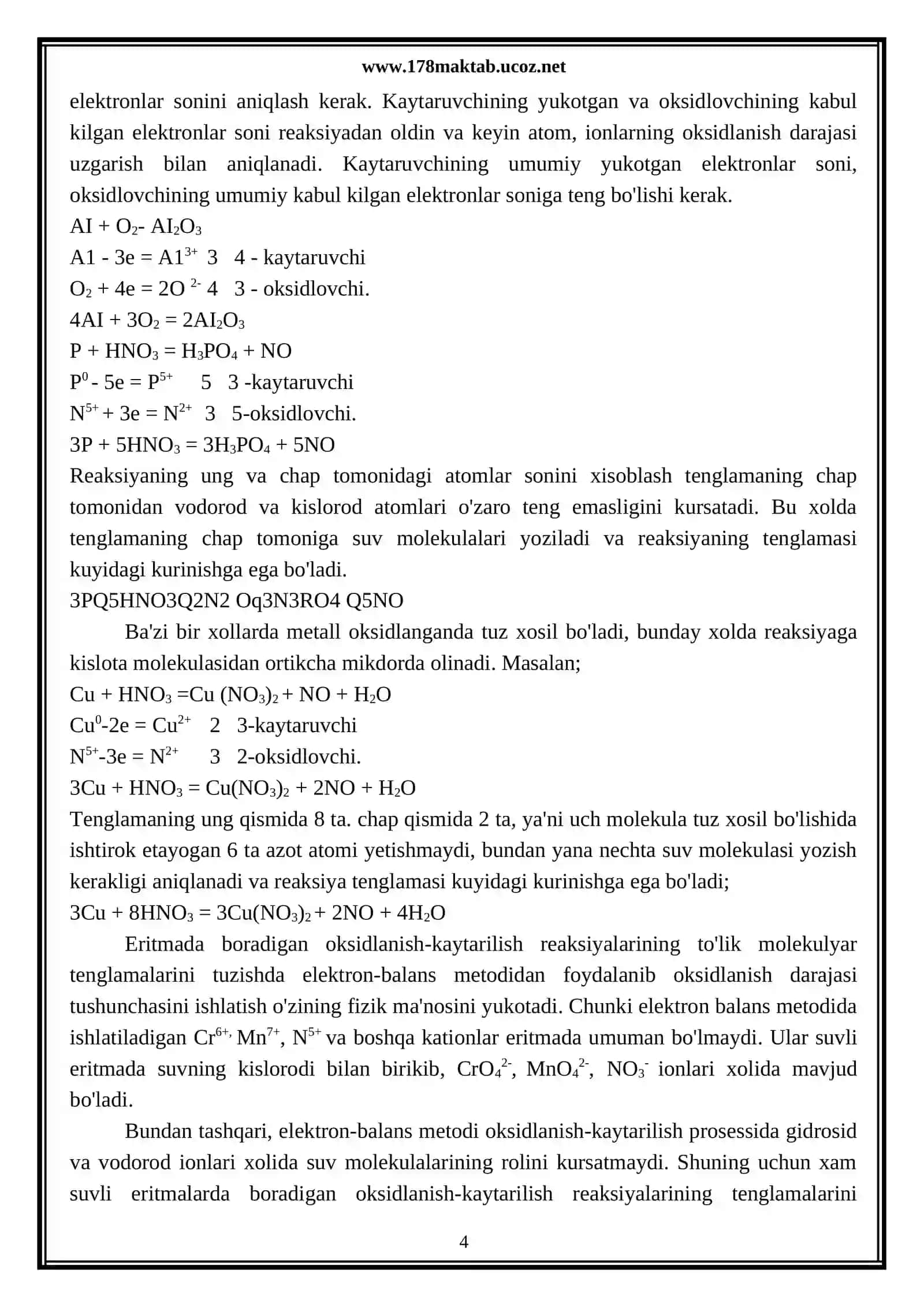OKSIDLANISH-KAYTARILISH REAKSIYALARI ELEKTROKIMYO ASOSLARI 4