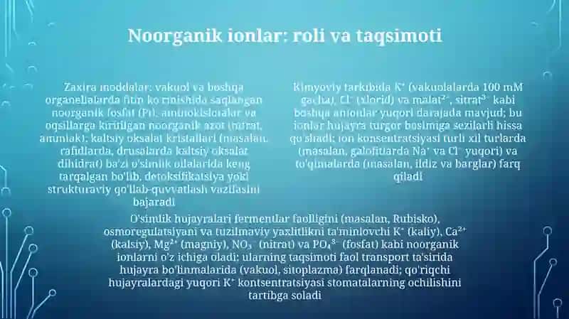 Oʻsimlik hujayrasining kimyoviy tarkibi va zaxira moddalari 4