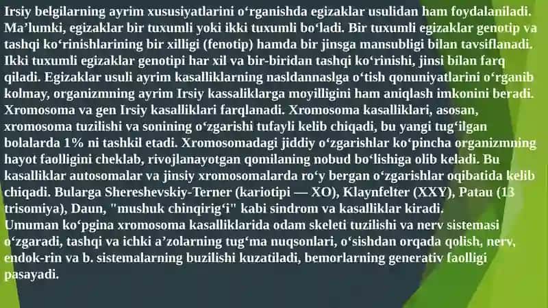 Irsiy kasalliklar (xromosoma va gen kasalliklari) 4