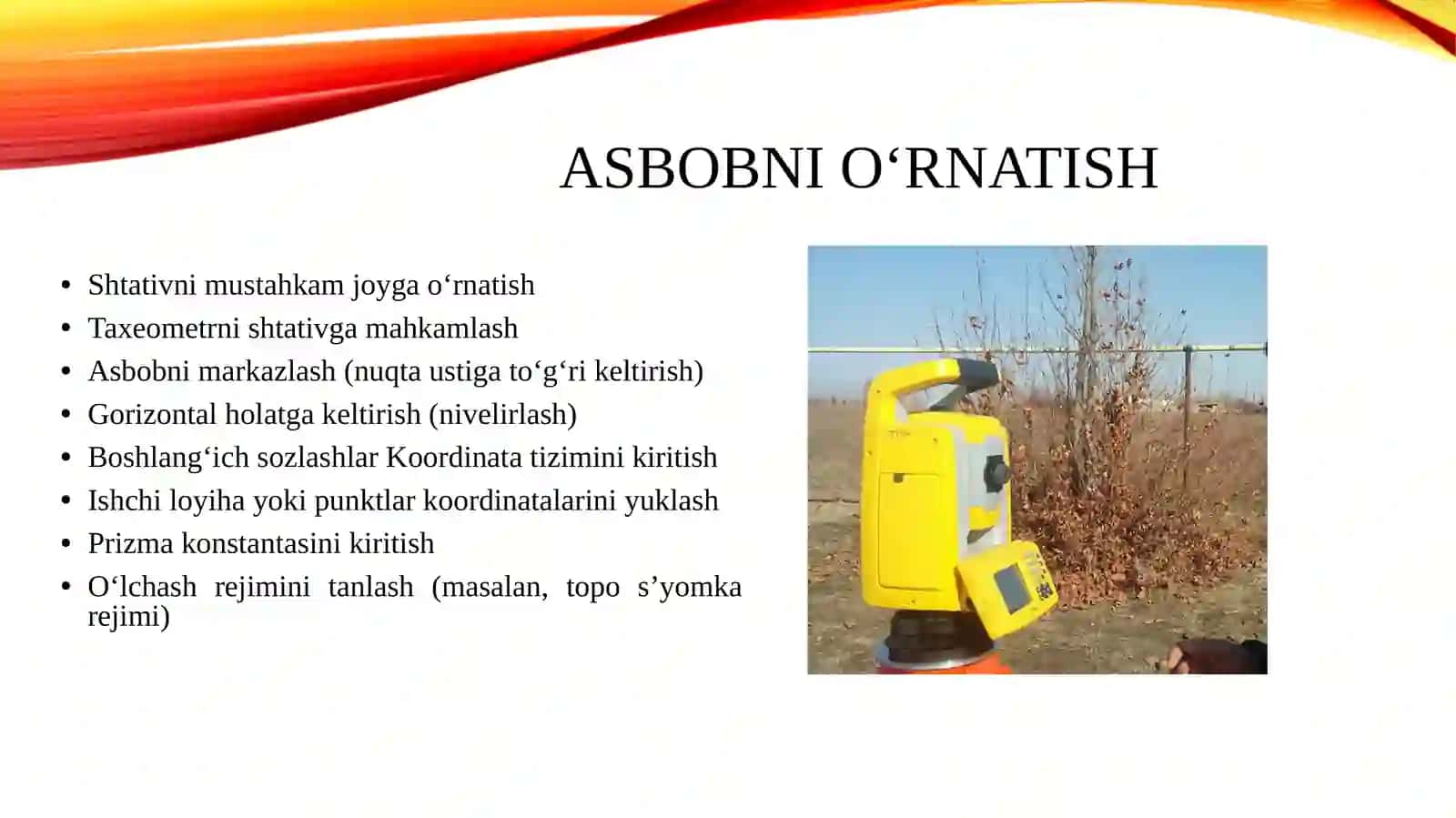 Trimble S3 elektron taxeometrida topografik s`yomka ishlarini bajarish. 4