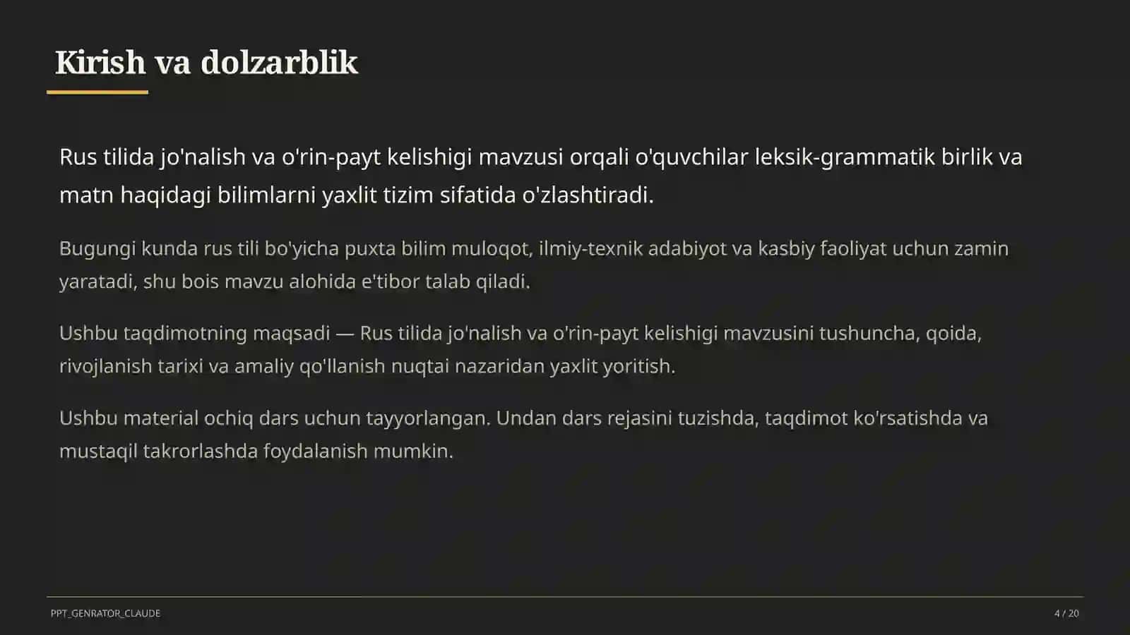 Rus tilida jo'nalish va o'rin-payt kelishigi (5-sinf) 4