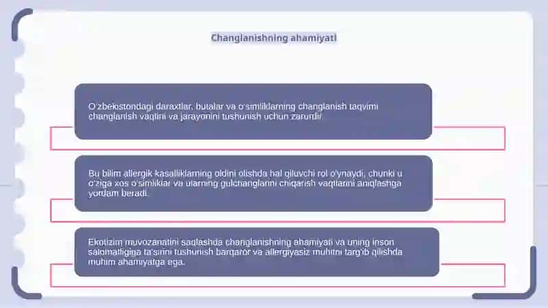 O'zbekistonda daraxtlar, butalar va o'simliklarning changlanish taqvimi va allergik kasalliklar profilaktikasi 4