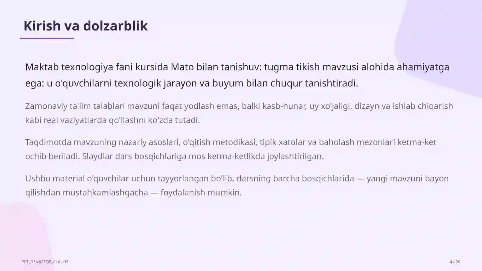 Mato bilan tanishuv: tugma tikish (2-sinf) 4