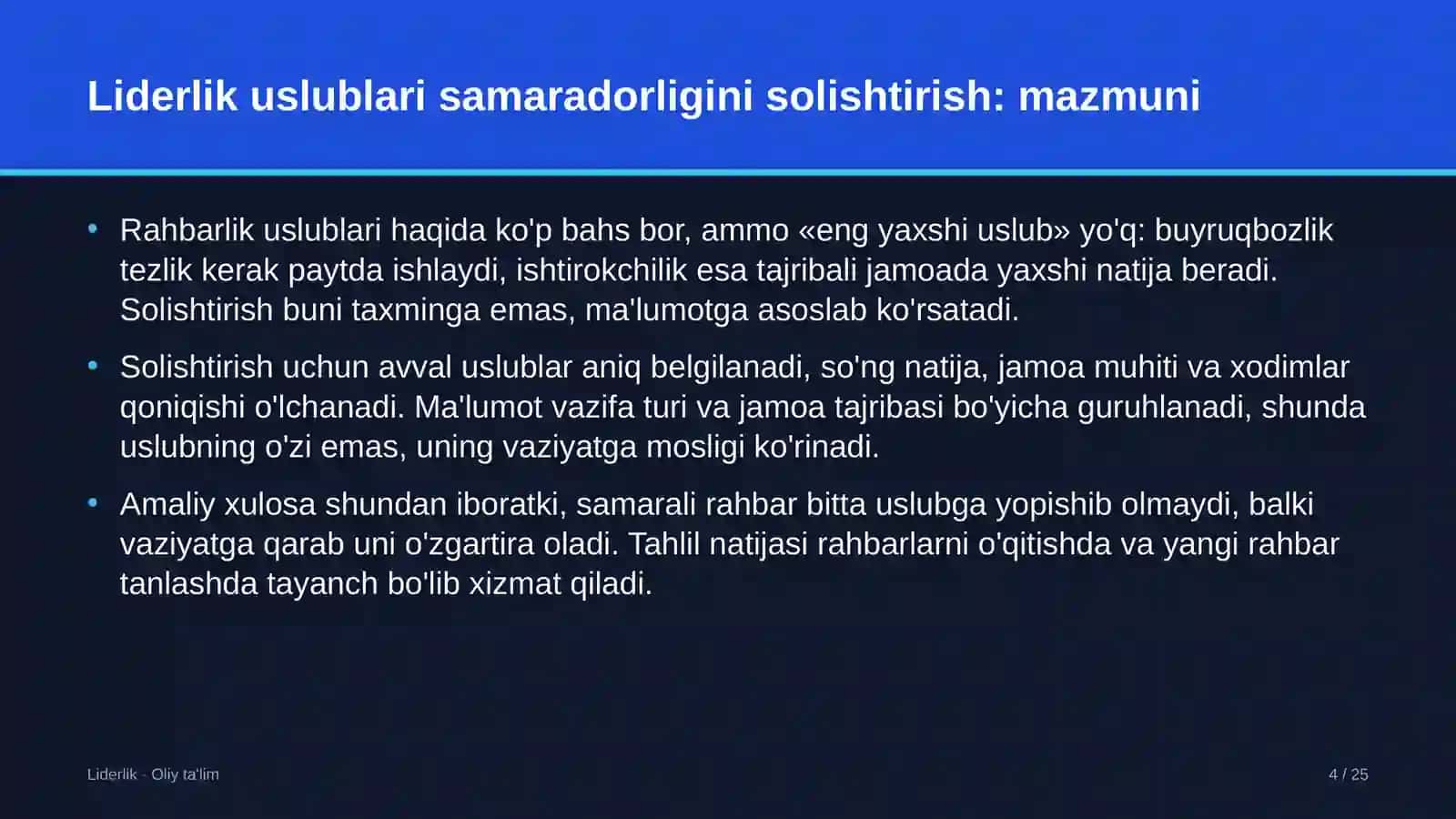 Developerlik kompaniyalarida liderlik uslublarining samaradorligini solishtirish 4