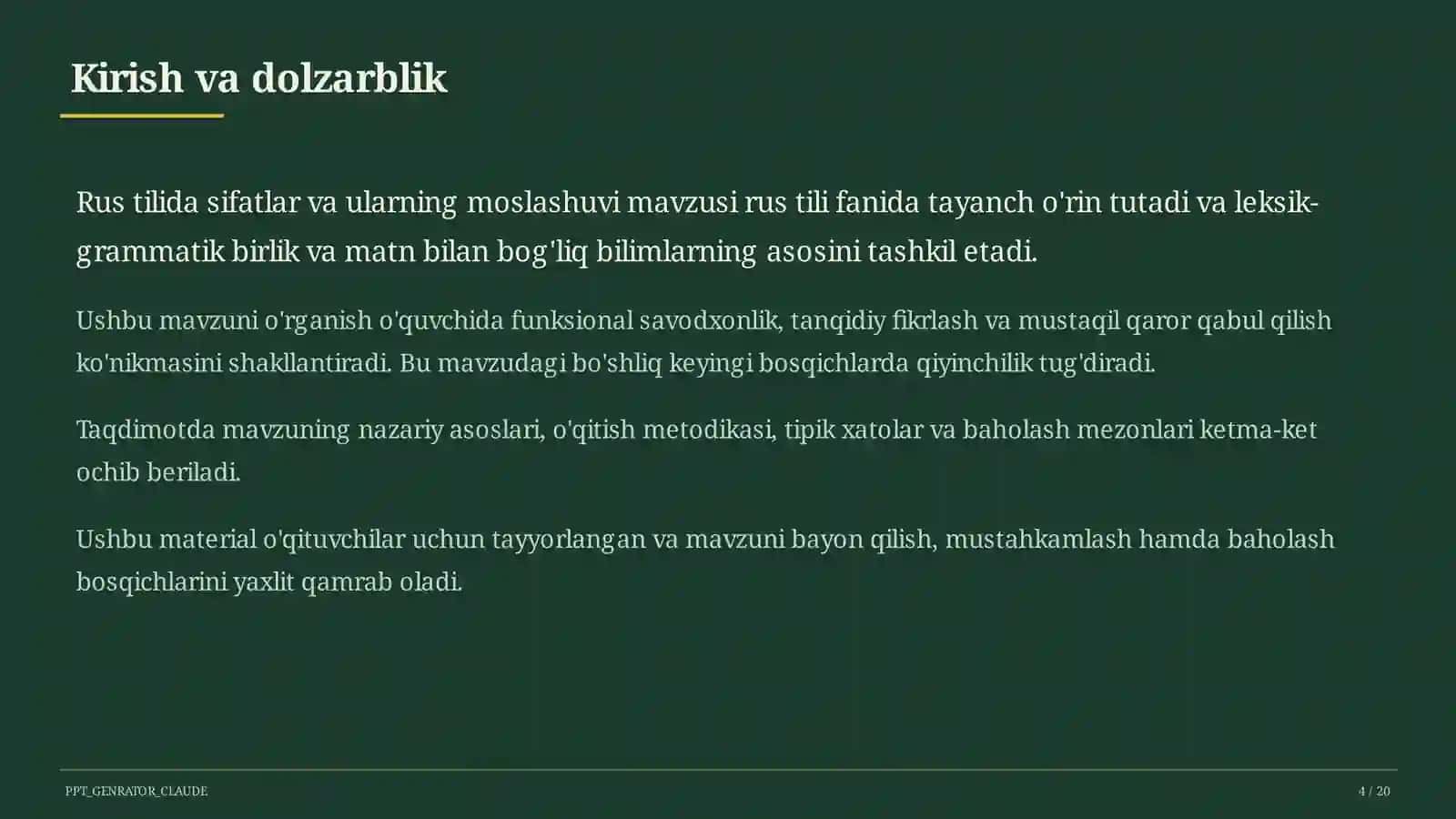 Rus tilida sifatlar va ularning moslashuvi (4-sinf) 4