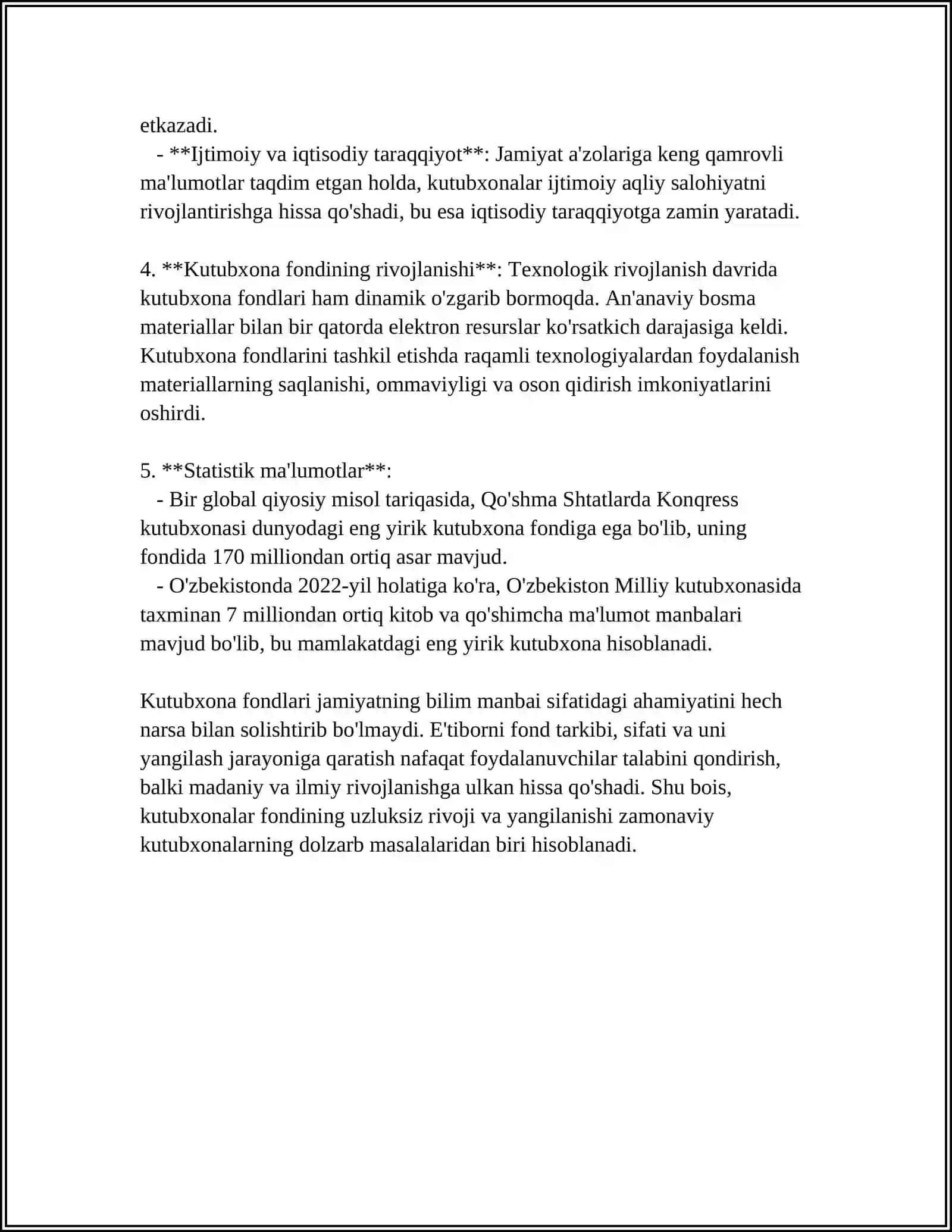 MUSTAQIL ISH Mavzu: KUTUBXONA MUASSALARI FONDINI TASHKIL ETISH 4