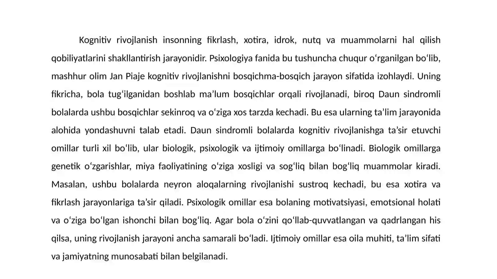 Daun sindromli bolalarda kognitiv rivojlanishga ta’sir etuvchi omillar va inklyuziv ta’limning ahamiyati 4