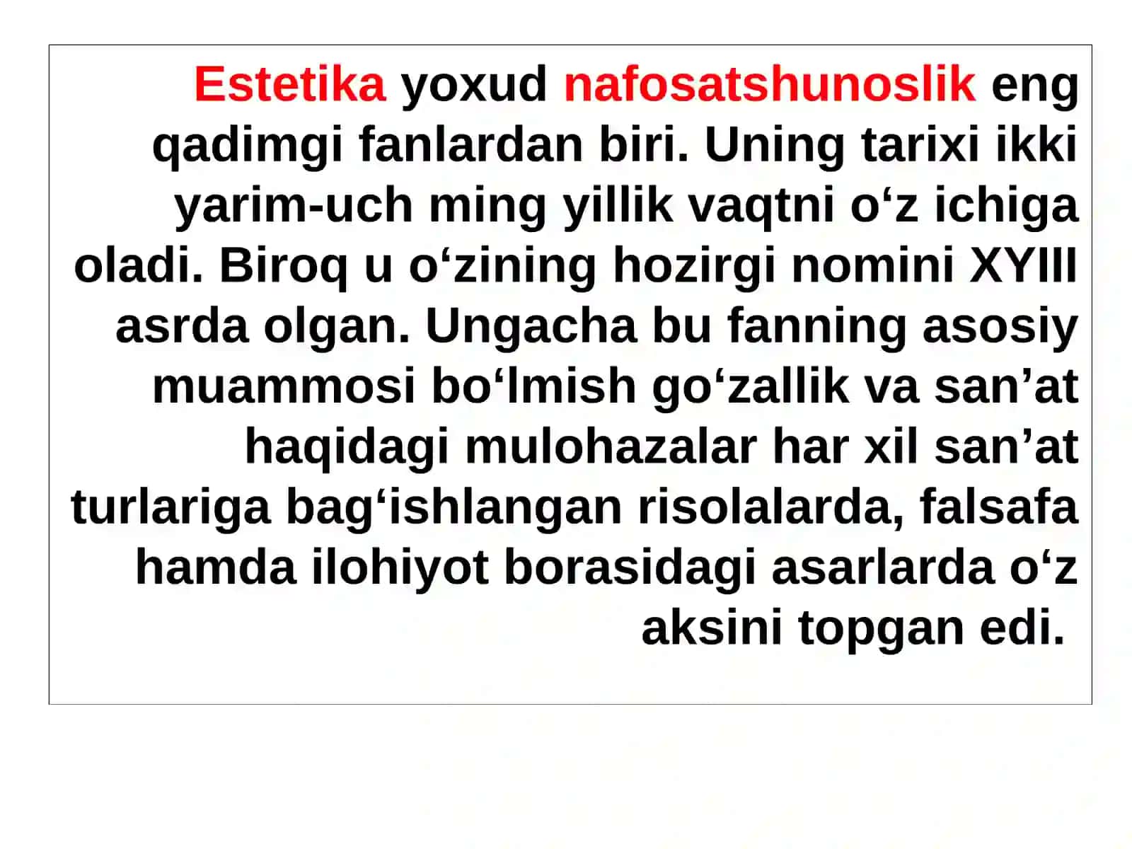 Estetikaning predmeti, maqsadi va vazifalari 4