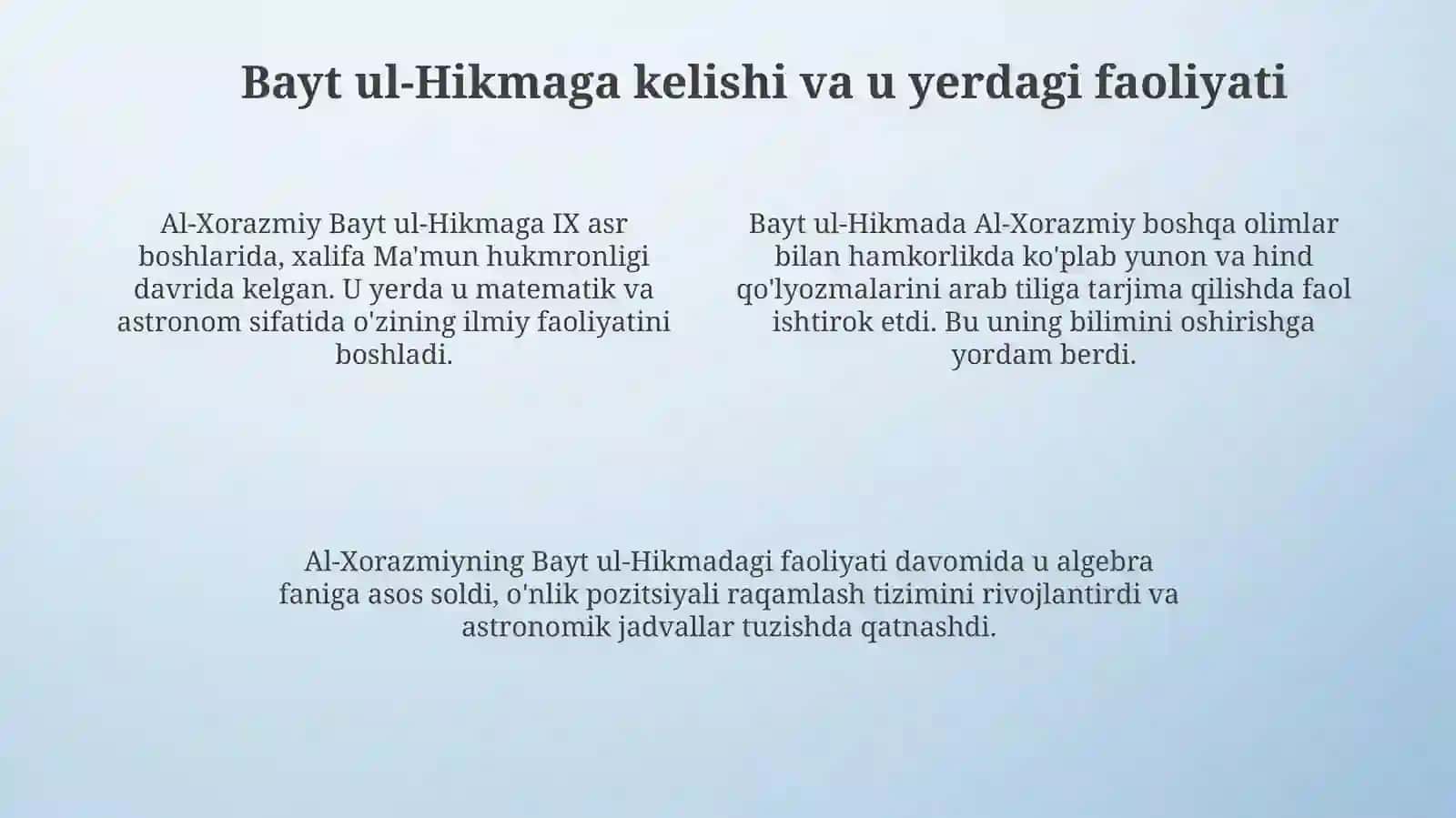 Al-Xorazmiyning Bayt ul-Hikmadagi Faoliyati: Tarjimai hol va kelishi 4