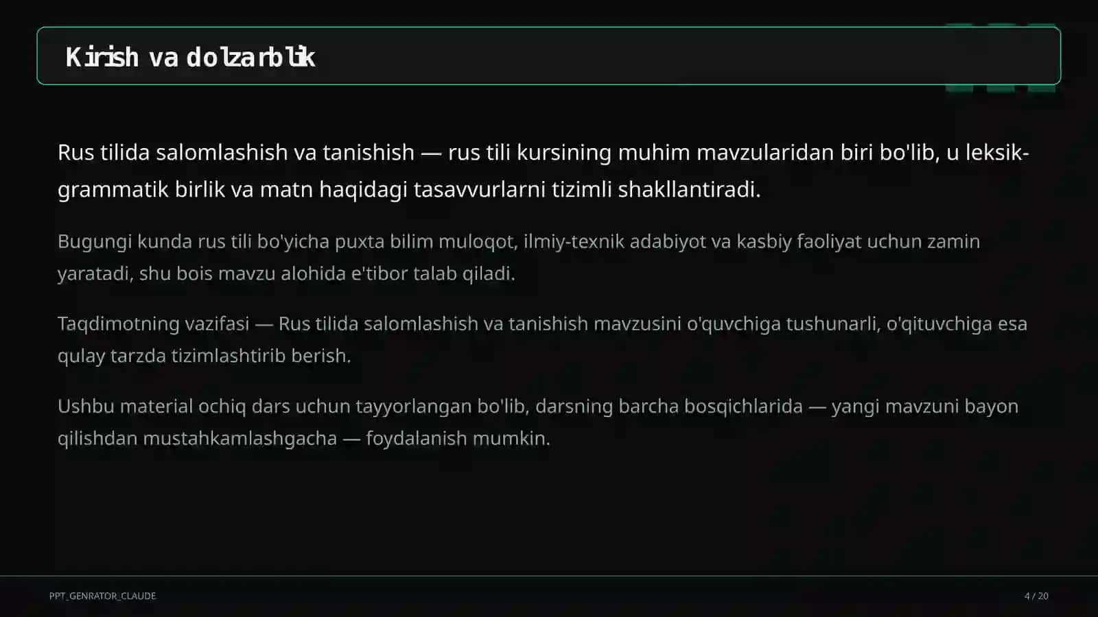 Rus tilida salomlashish va tanishish (2-sinf) 4