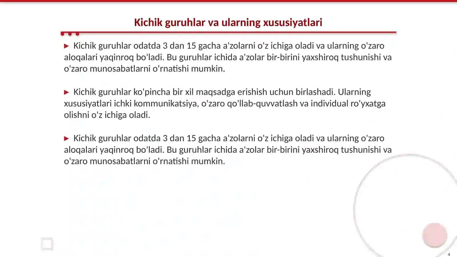 Psixologiyada guruhlar muammosi va qonuniyatlar 4