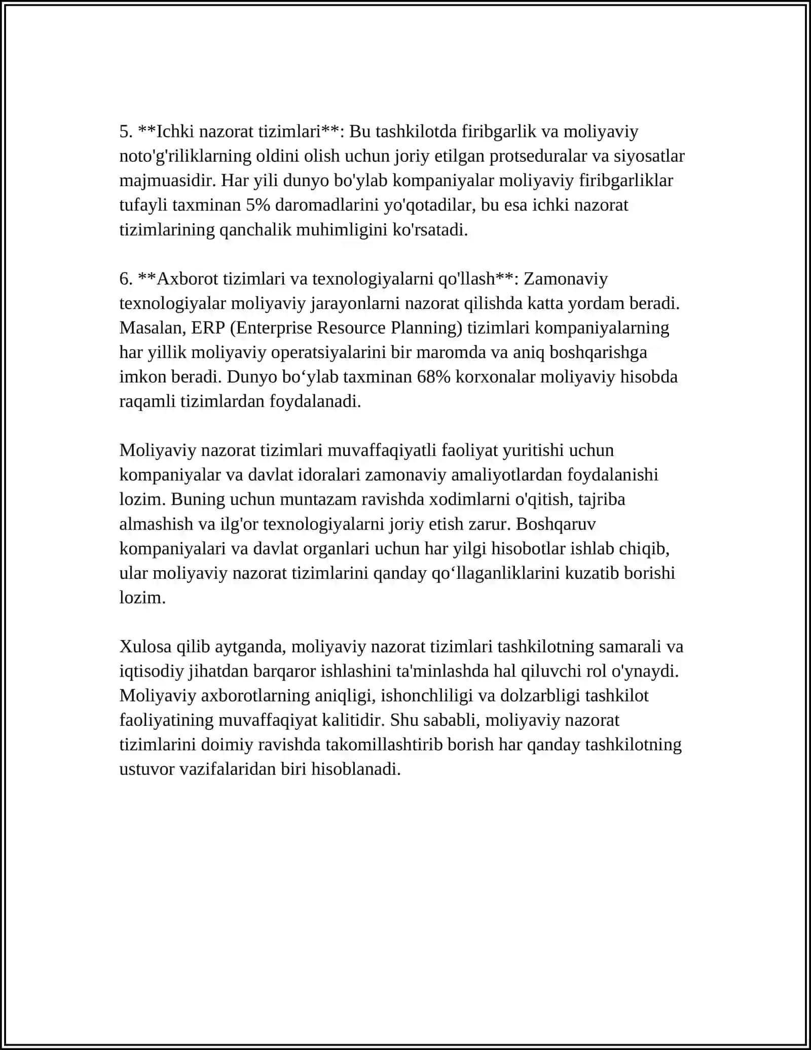 MUSTAQIL ISH Mavzu: ORALIQ NAZORAT ISHI 4