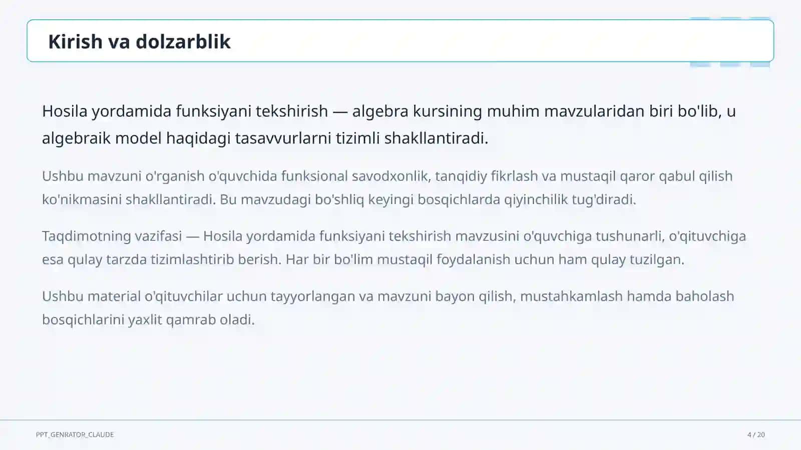 Hosila yordamida funksiyani tekshirish (11-sinf) 4