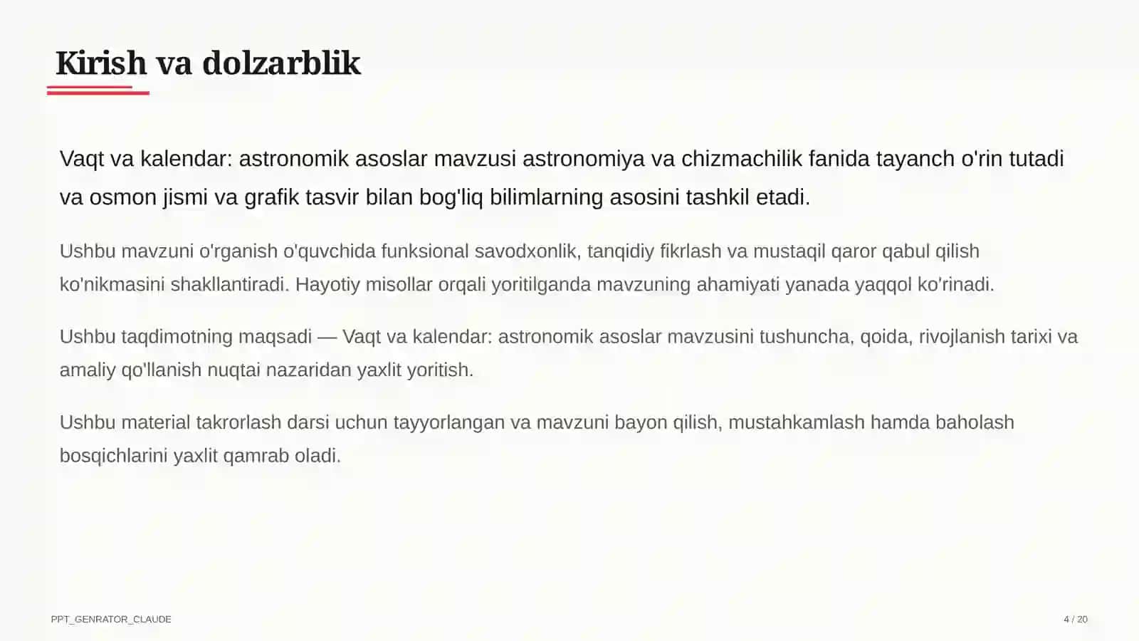 Vaqt va kalendar: astronomik asoslar (10-sinf) 4