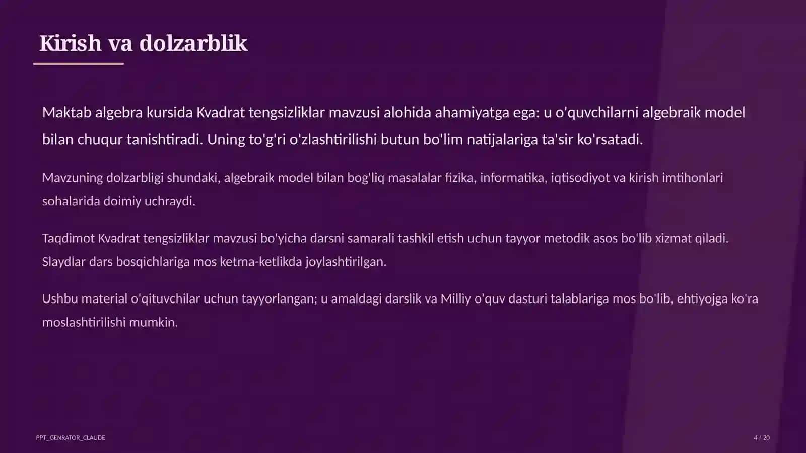 Kvadrat tengsizliklar (9-sinf) 4