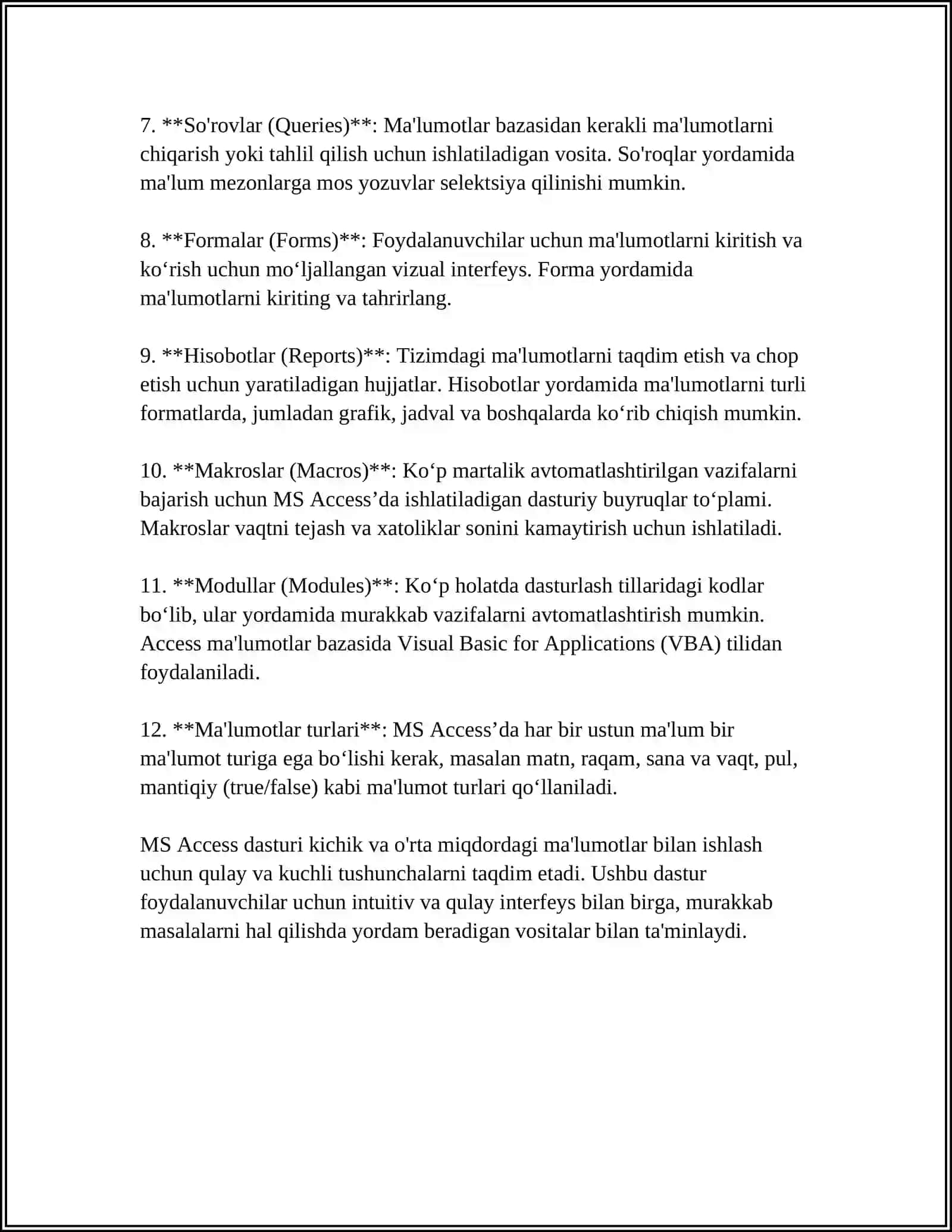MS ACCESS DASTURI VA UNDA ISHLASH ASOSLARI 4