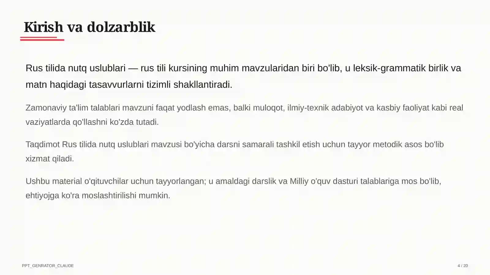 Rus tilida nutq uslublari (10-sinf) 4