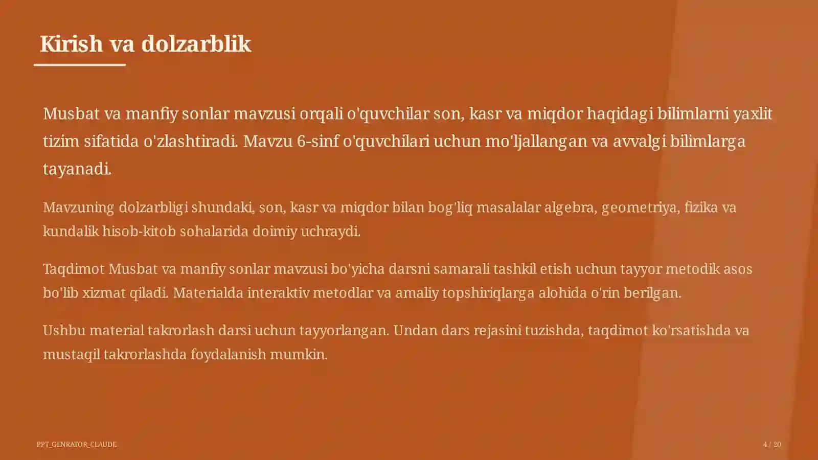 Musbat va manfiy sonlar (6-sinf) 4