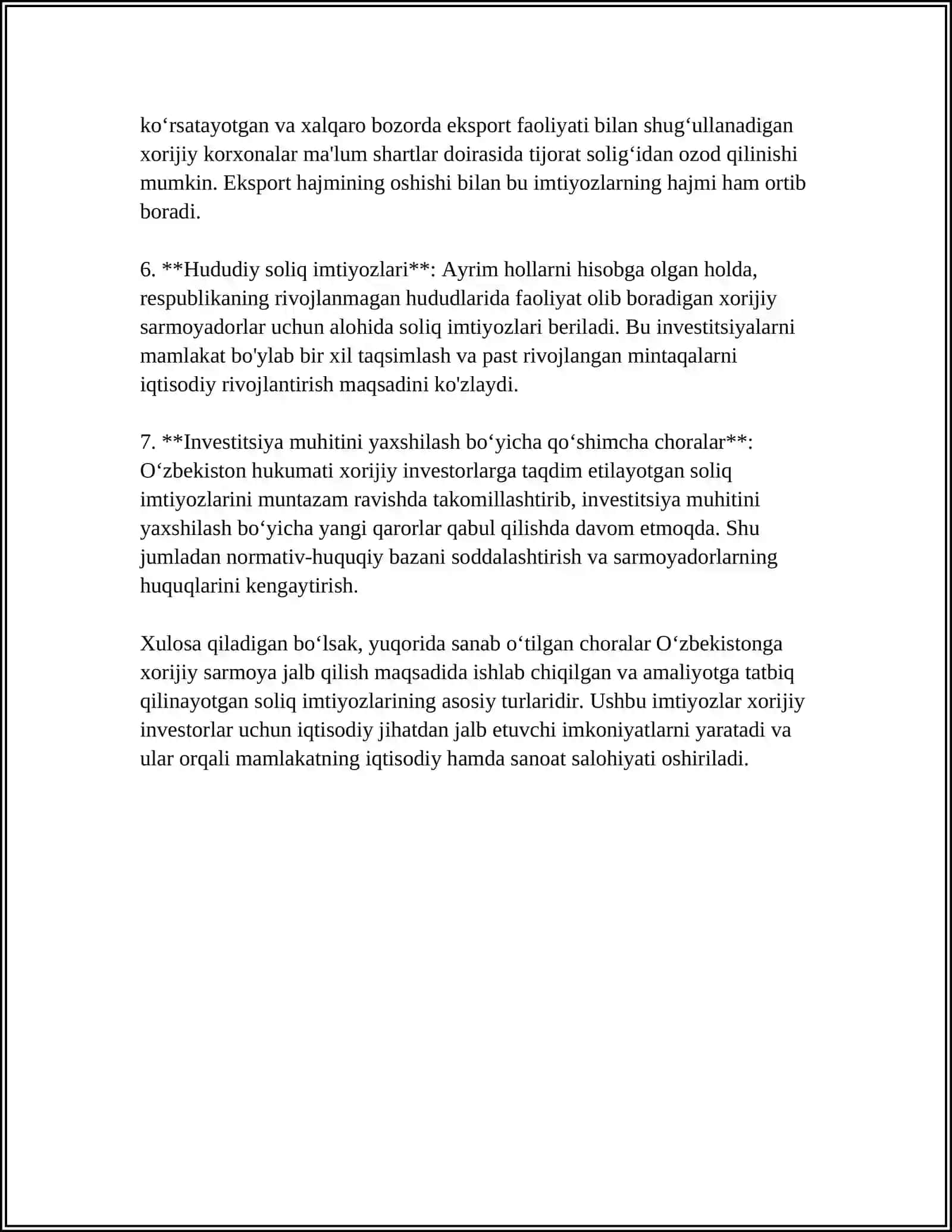 XORIJIY INVESTORLARGA BERILGAN IMTIYOZLAR VA KAFOLATLAR INVESTITSIYA FAOLIYATINI MOLIYALASHTIRISH USULLARI KAPITAL QO’YILMALAR SAMARADORLIGINI BAHOLASHNING MOHIYATI O’ZBEKISTONDA INVESTITSIYA FAOLIYATINING ME’YORIY-QONUNIY BAZASI 4